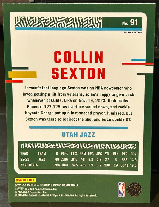+ Collin Sexton 2023-24 Donruss Optic Purple Prizm Card UTAH JAZZ