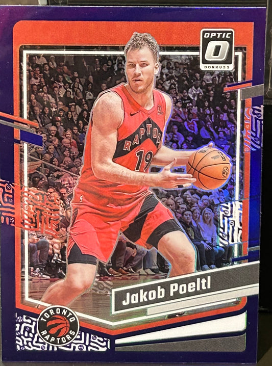+ Jakob Poeltl 2023-24 Donruss Optic Purple Prizm Card TORONTO RAPTORS