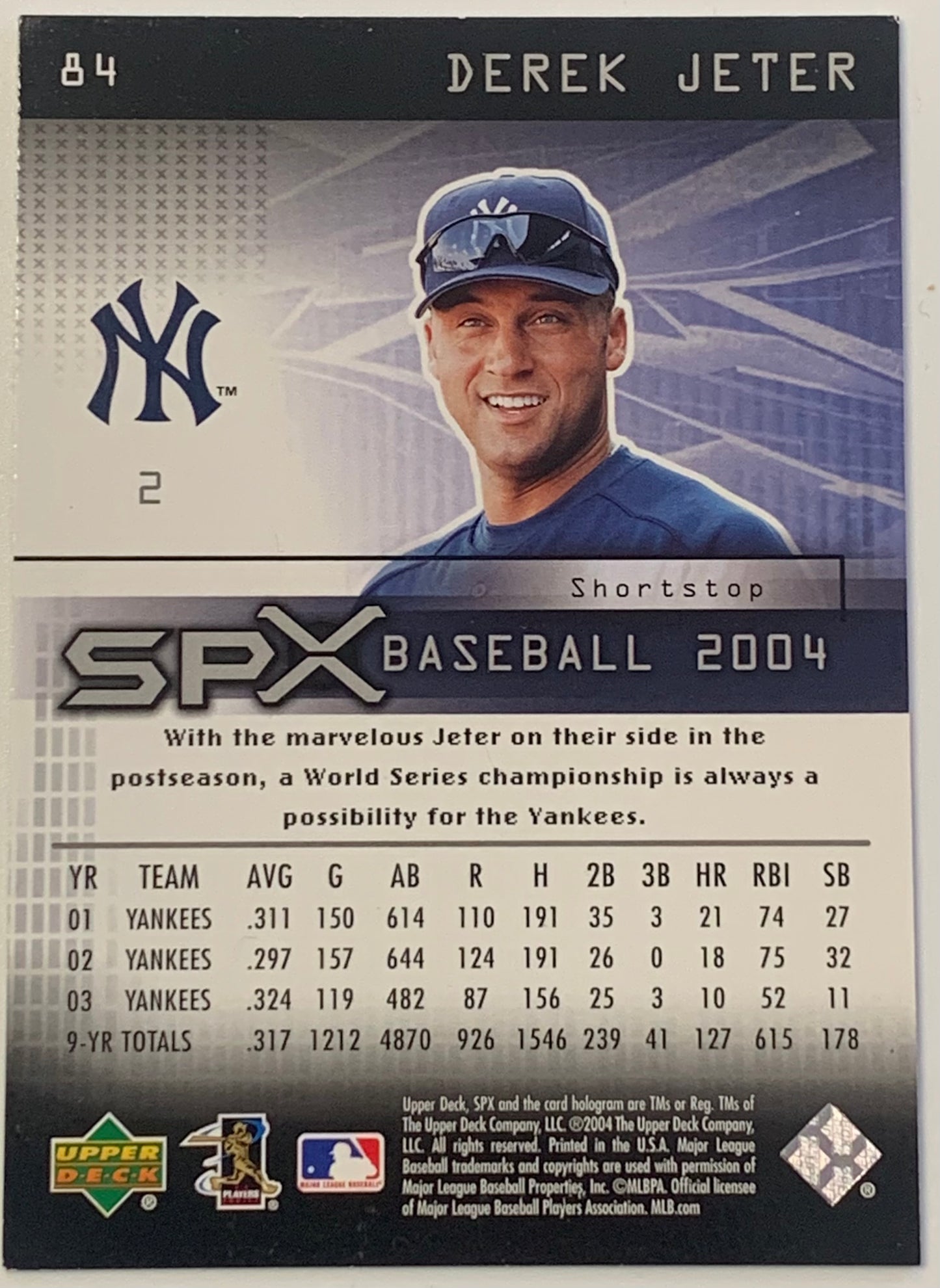 Derek Jeter 2005 UD Upper Deck SPX Card Yankees