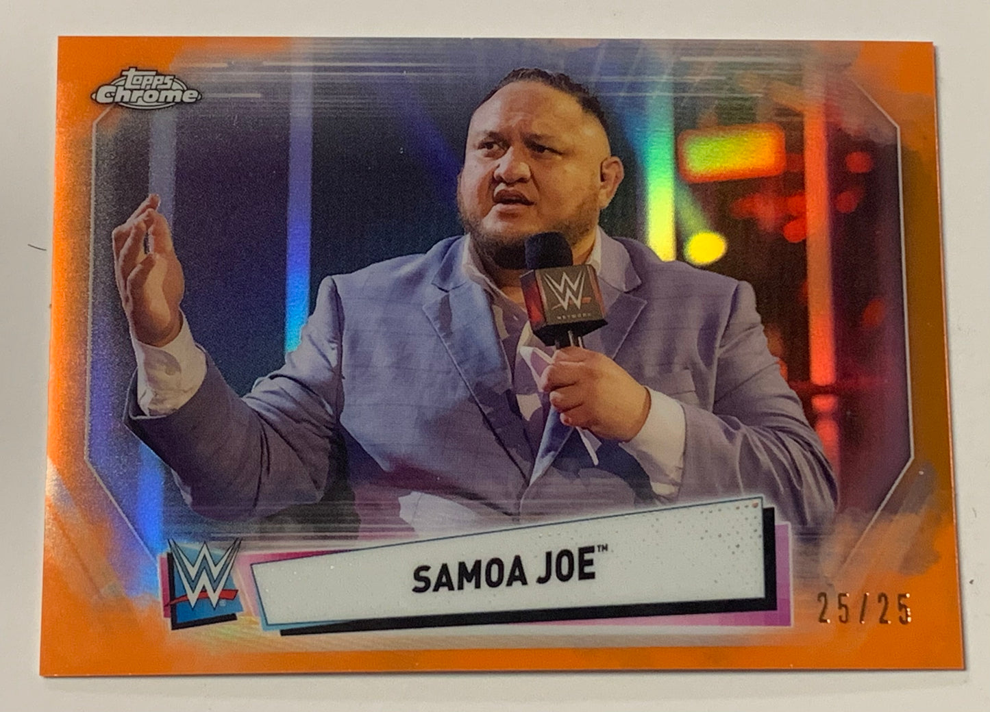 Samoa Joe 2021 WWE Topps Chrome Orange Refractor Card #25/25