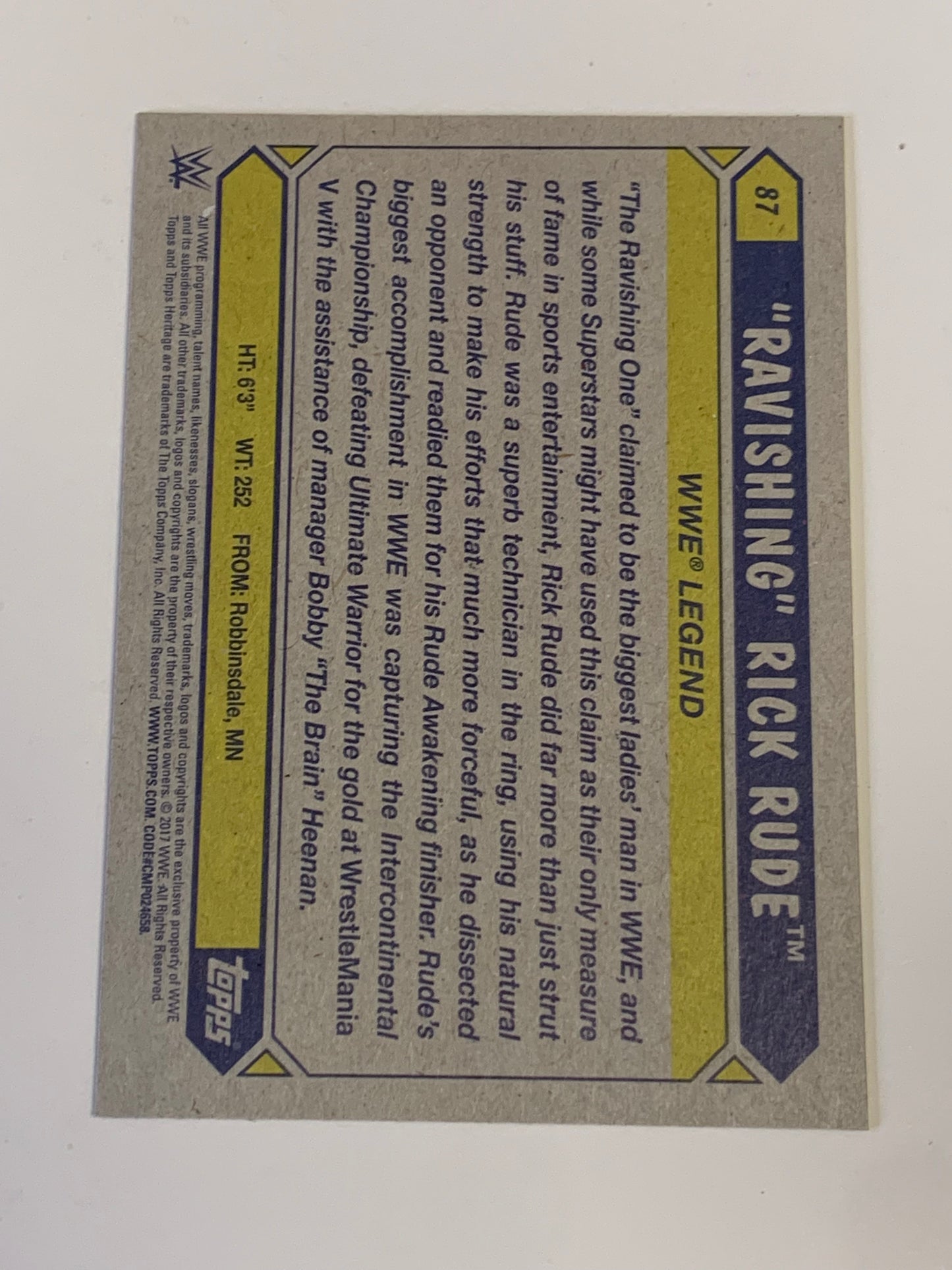 Ravishing Rick Rude 2017 WWE Topps Heritage Legend Card