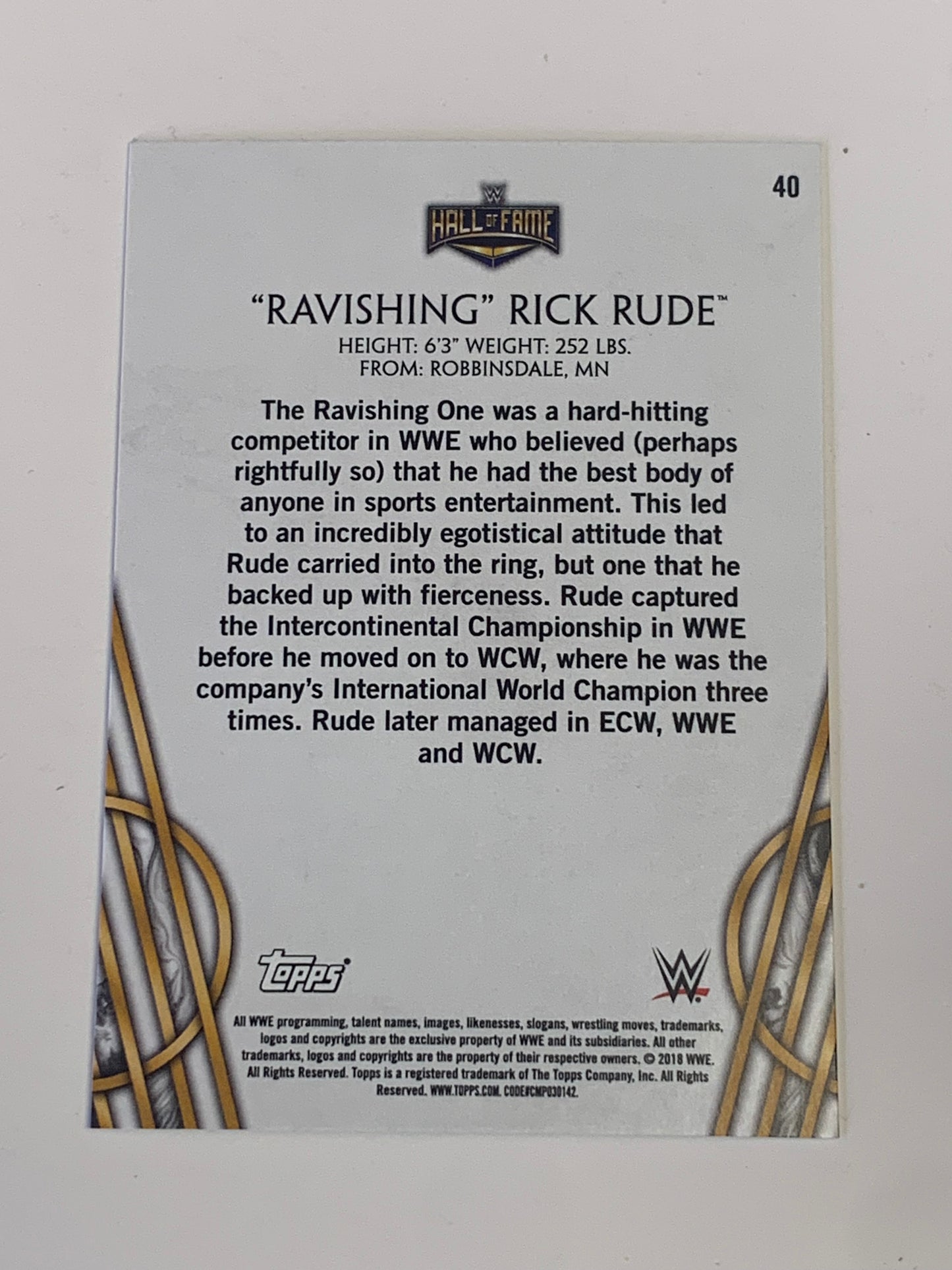 Ravishing Rick Rude 2018 WWE Topps Legends “Hall of Fame” Card