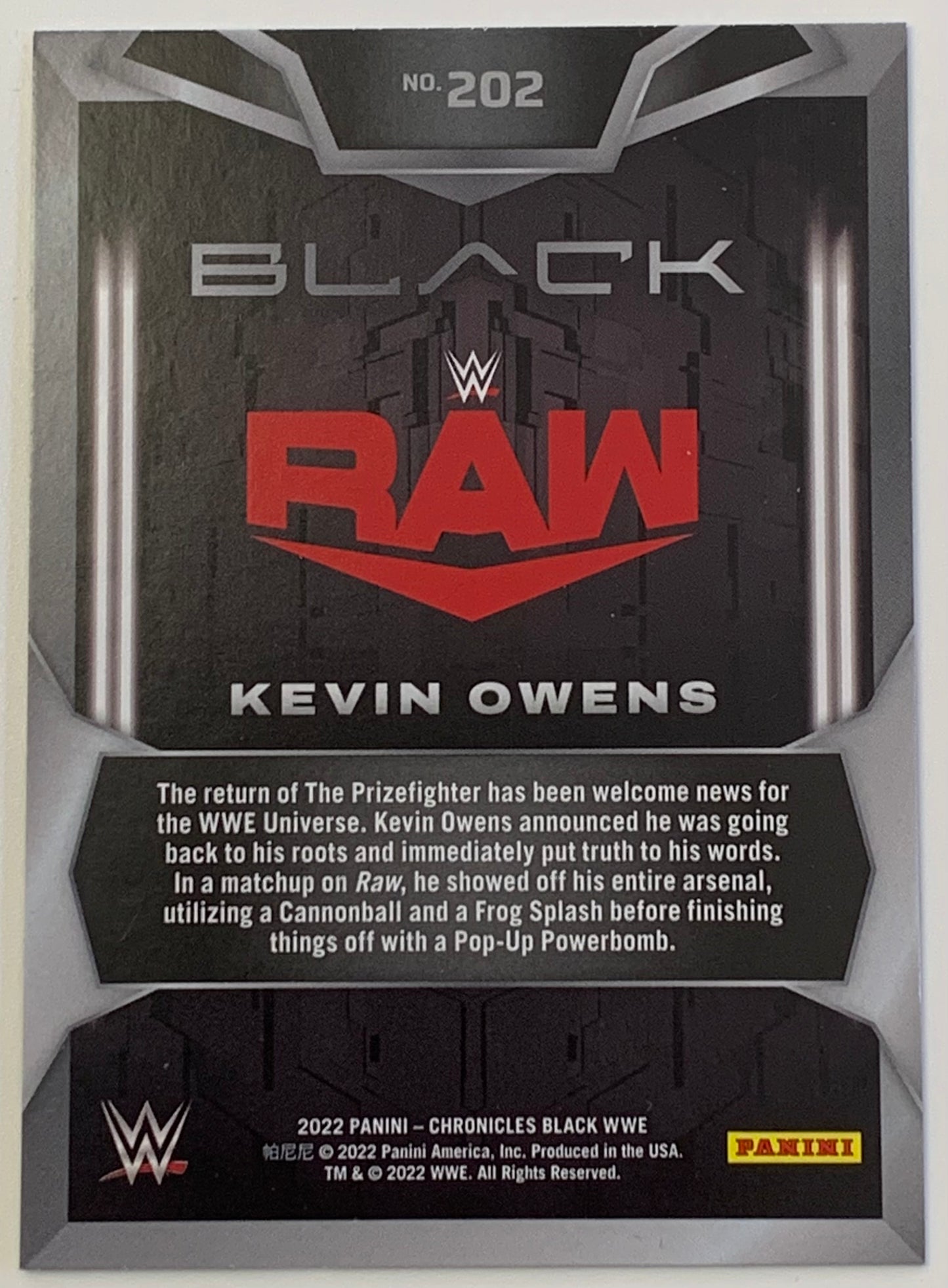Kevin Owens 2022 WWE Panini Chronicles Black Card