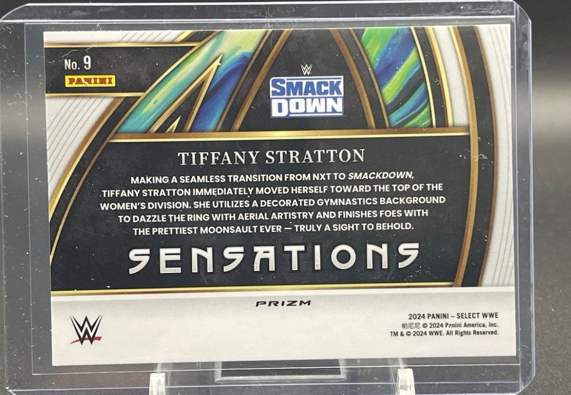 Tiffany Stratton 2024 WWE Panini Select “Sensations” Silver Prizm Refractor Card