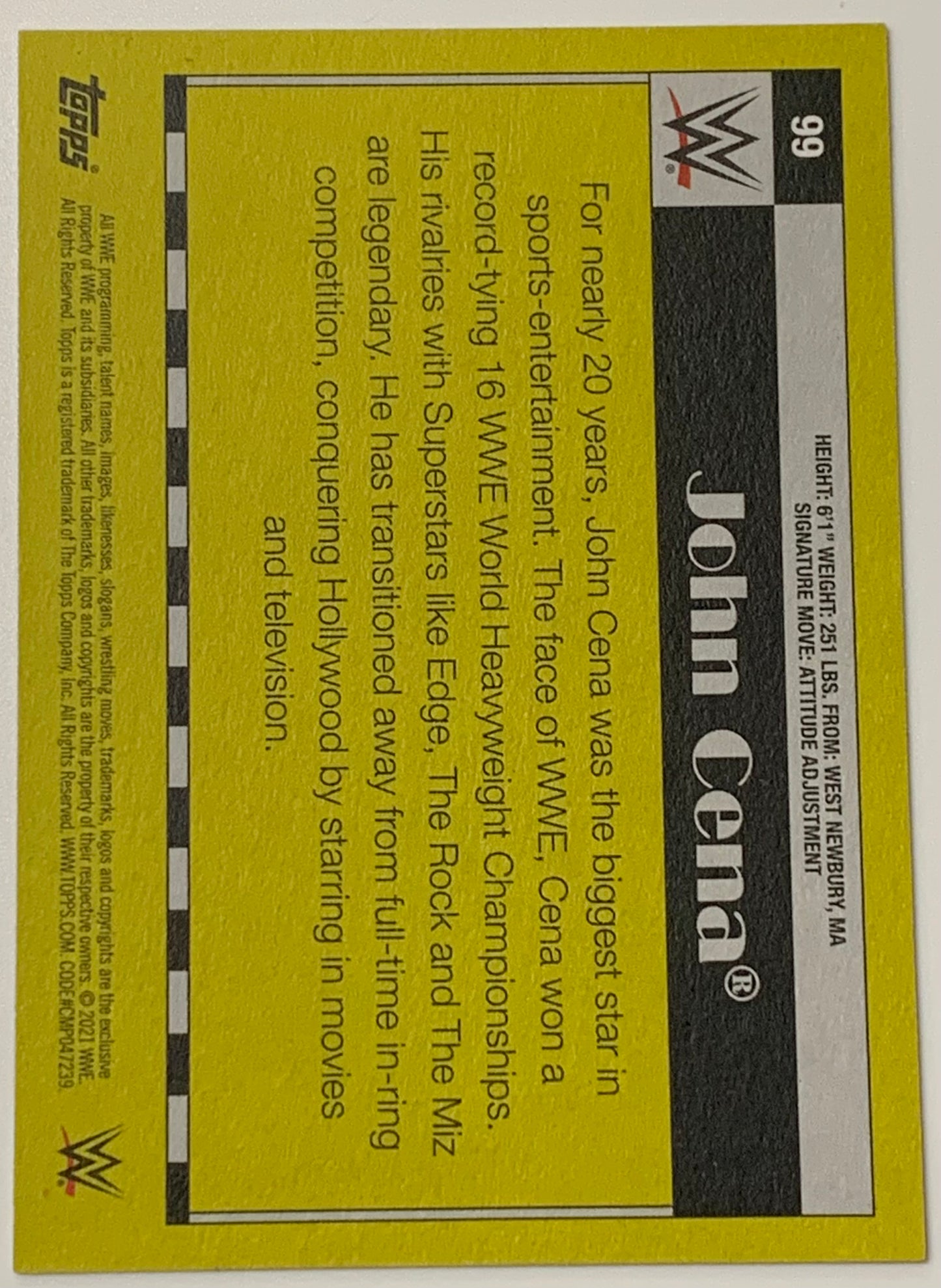 John Cena 2021 WWE Topps Heritage Card
