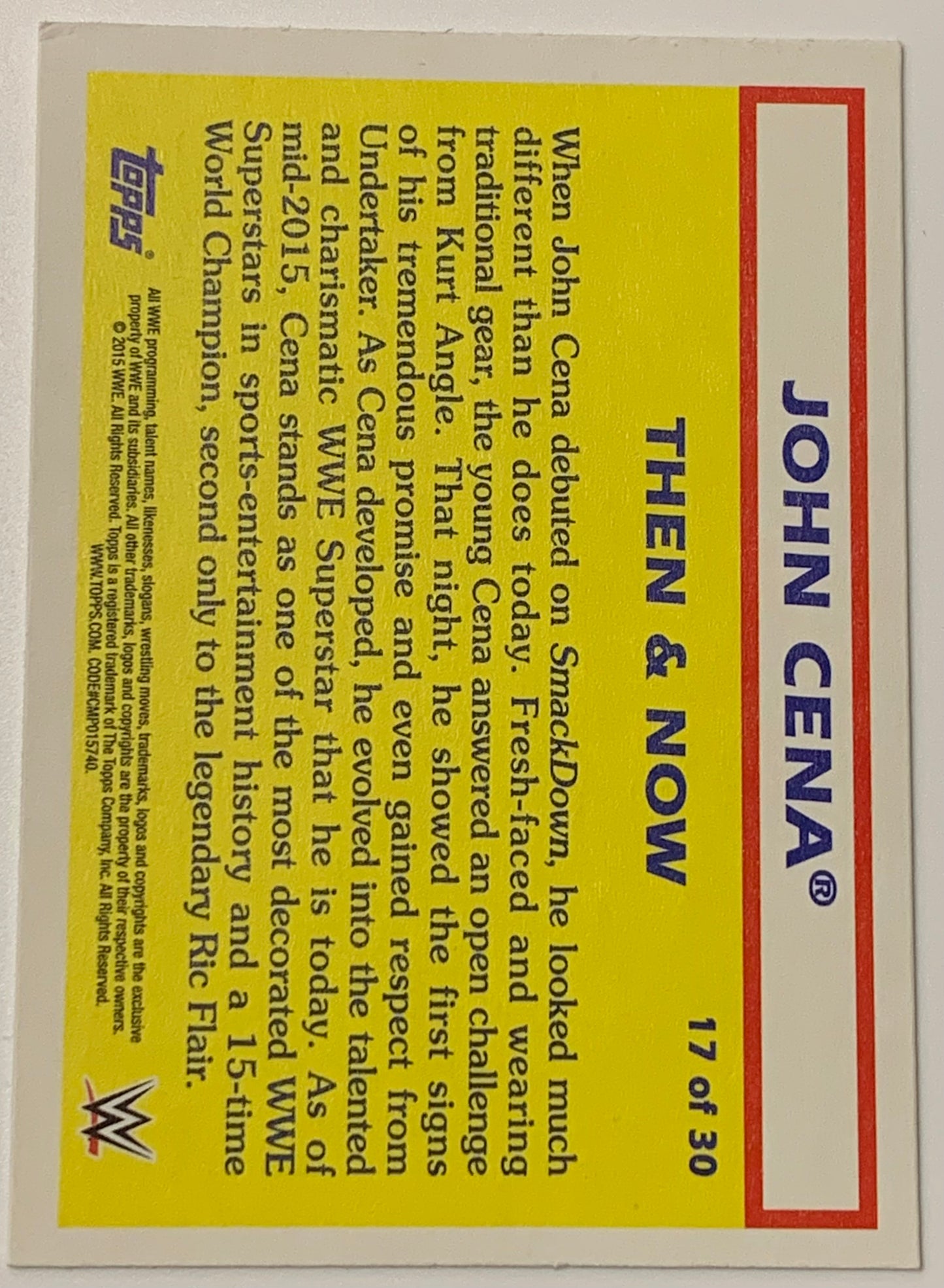 John Cena 2015 WWE Topps Heritage “Then & Now” Insert Card