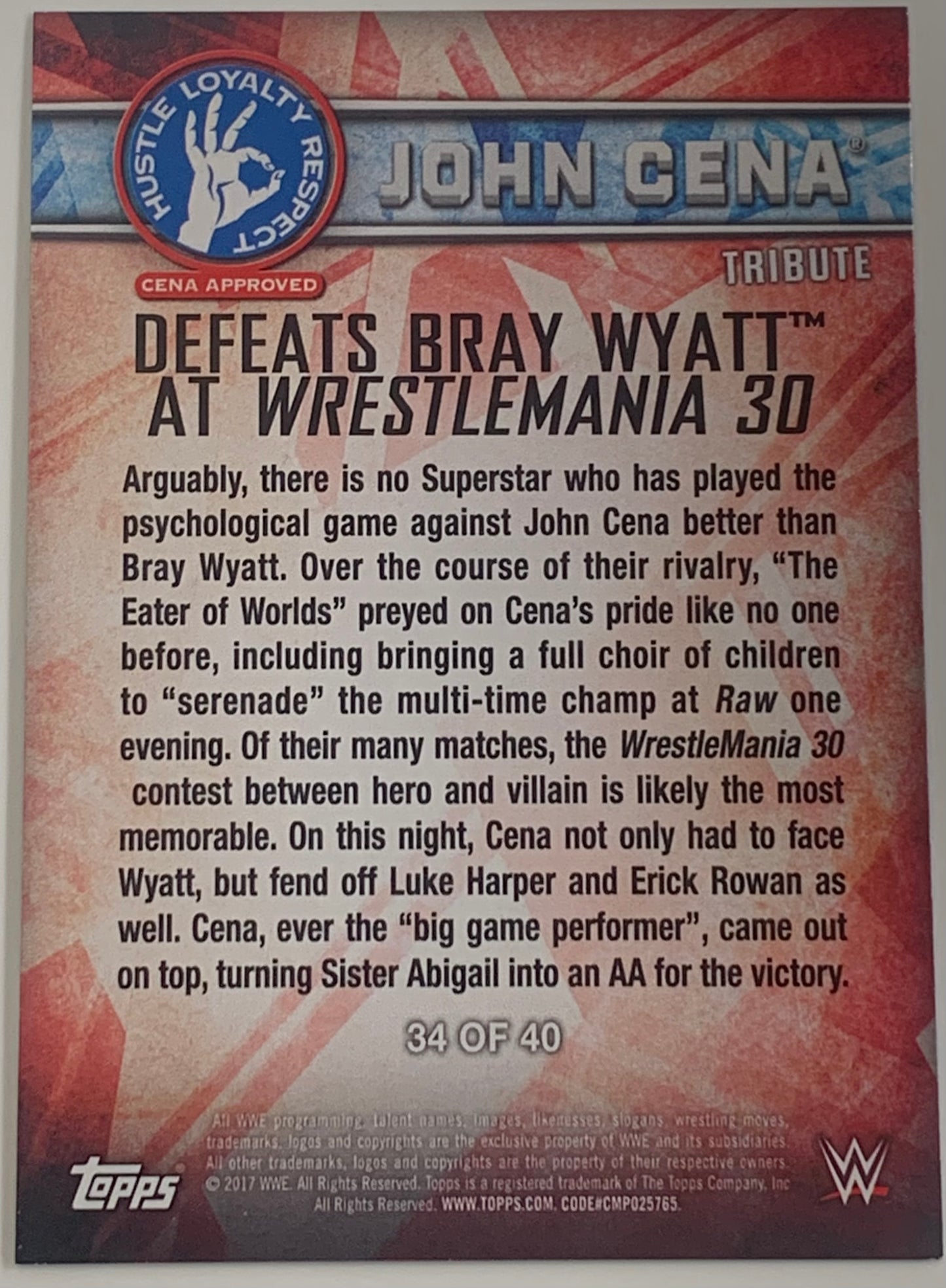 John Cena 2017 WWE Topps Tribute Card #34