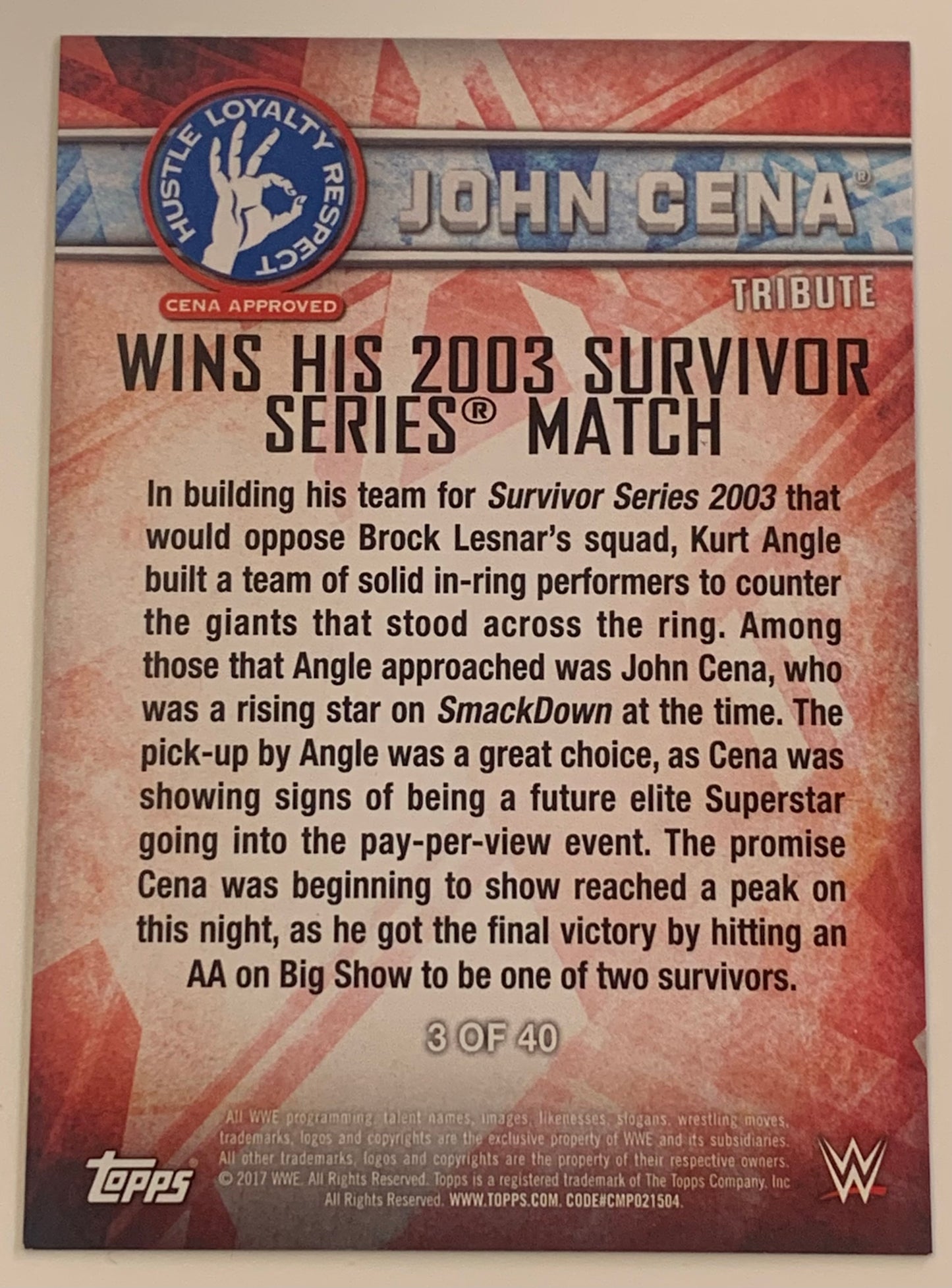 John Cena 2017 WWE Topps Tribute Card #3