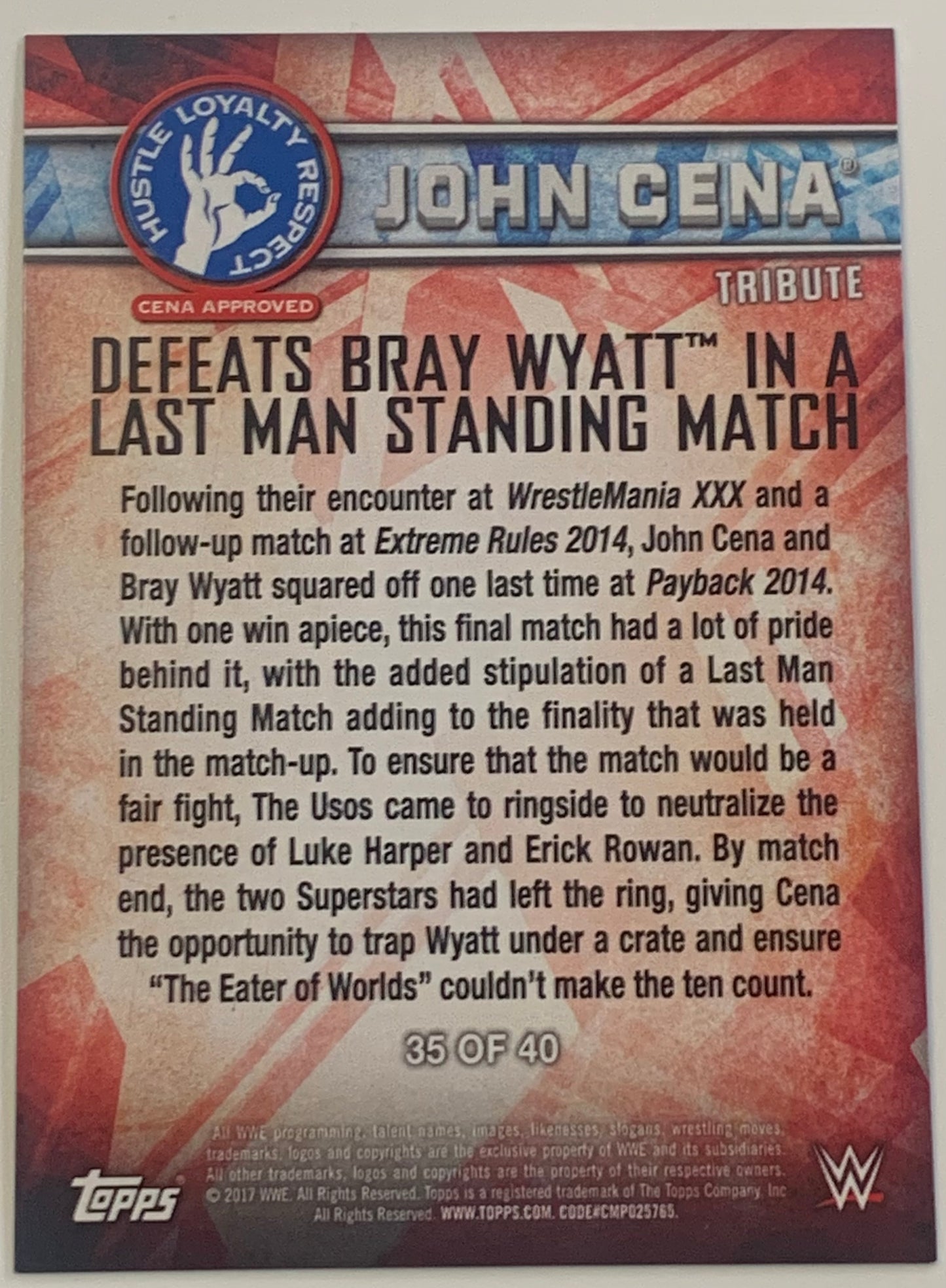 John Cena 2017 WWE Topps Tribute Card #35