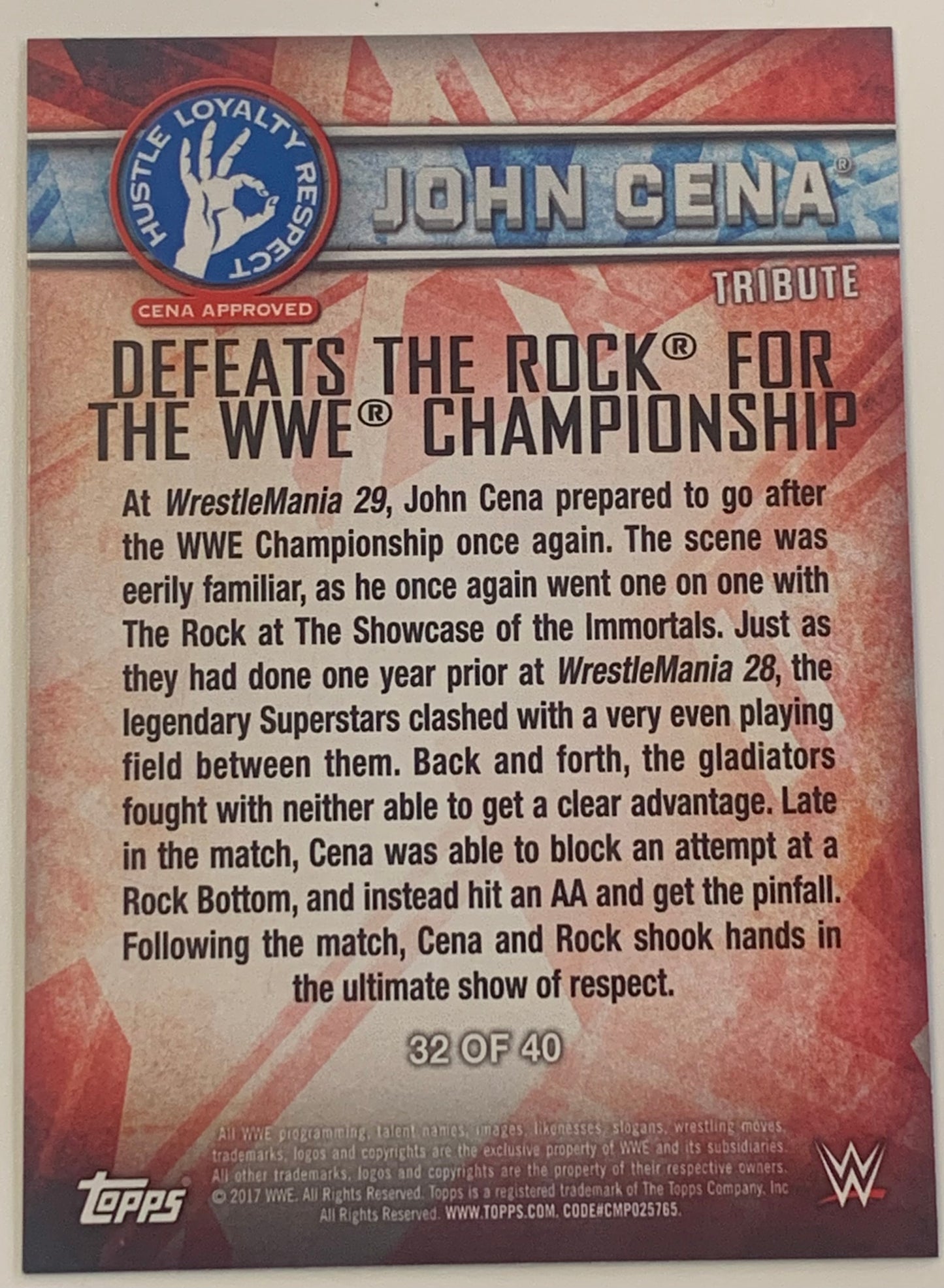 John Cena 2017 WWE Topps Tribute Card #32