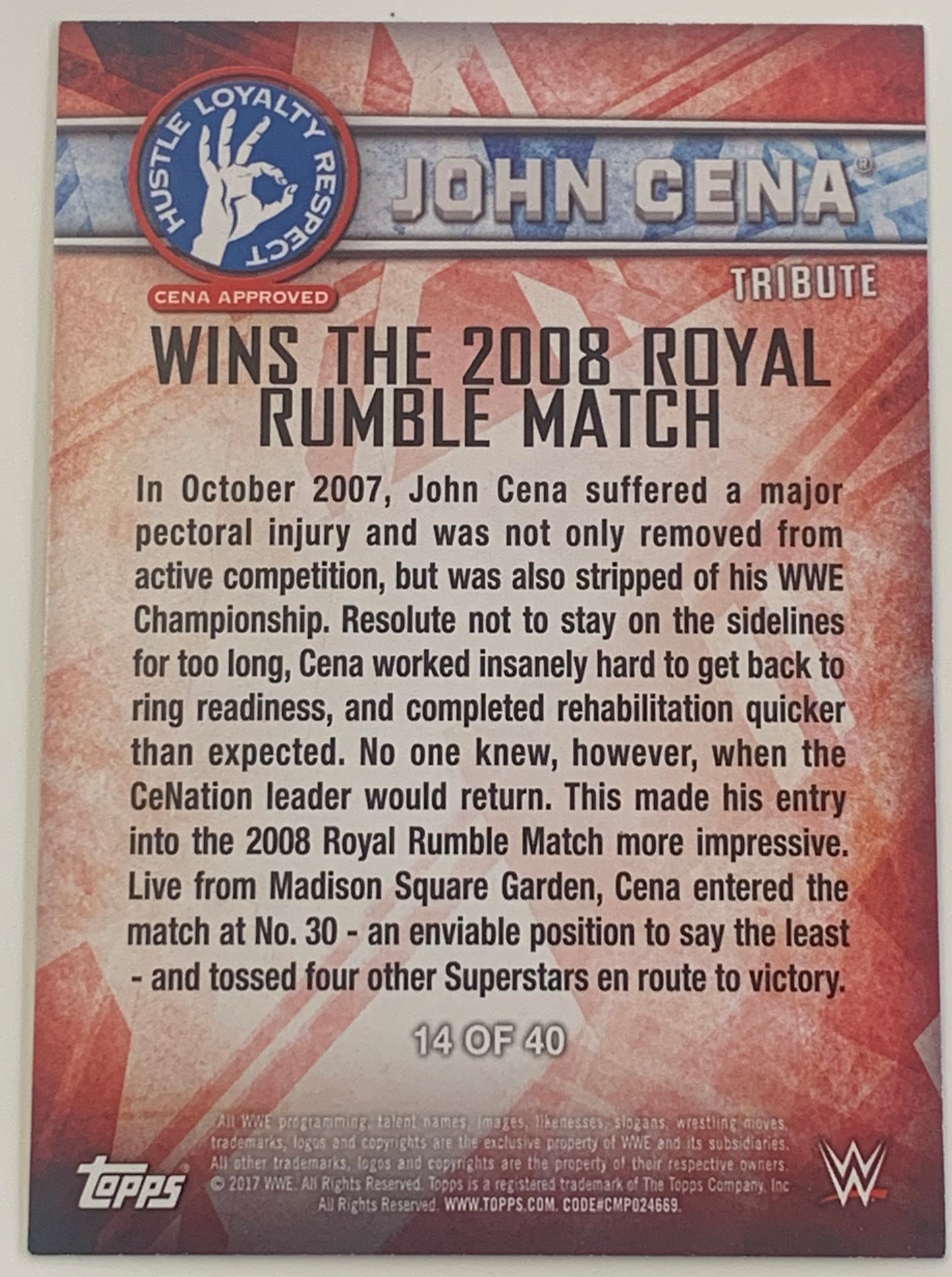 John Cena 2017 WWE Topps Tribute Card #14