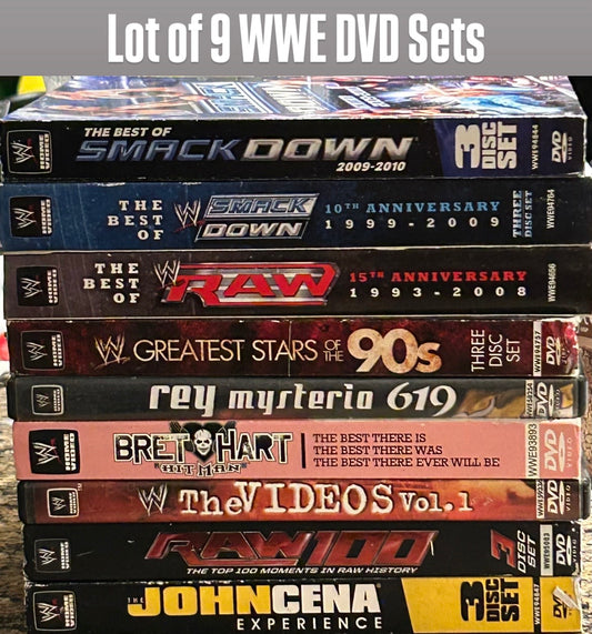 * Lot of 9 Different WWE DVD’s (Cena, Rey, RAW, Smackdown & more)