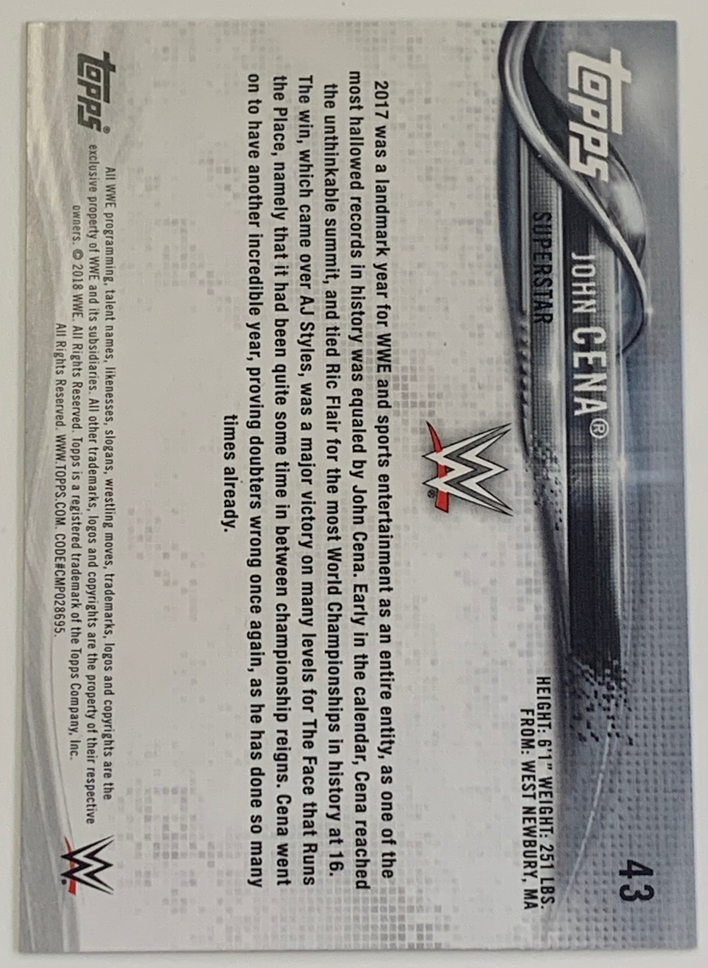 John Cena 2018 WWE Topps Card