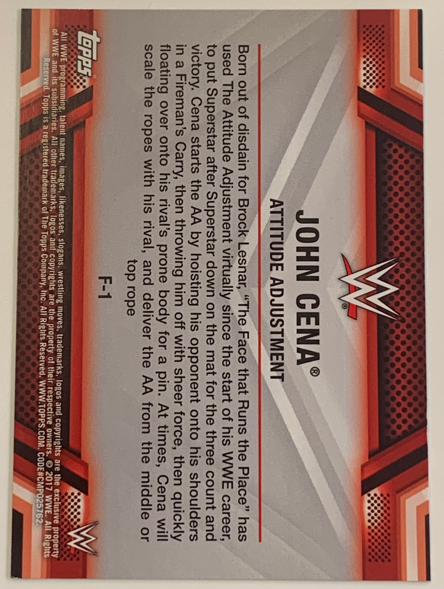 John Cena 2017 WWE Topps “Attitude Adjustment” Insert Card