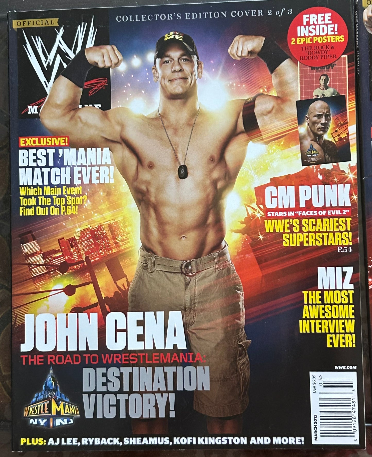 * WWE Magazine March 2013 (All 3 Collectible Covers (Posters Inside each Magazine)