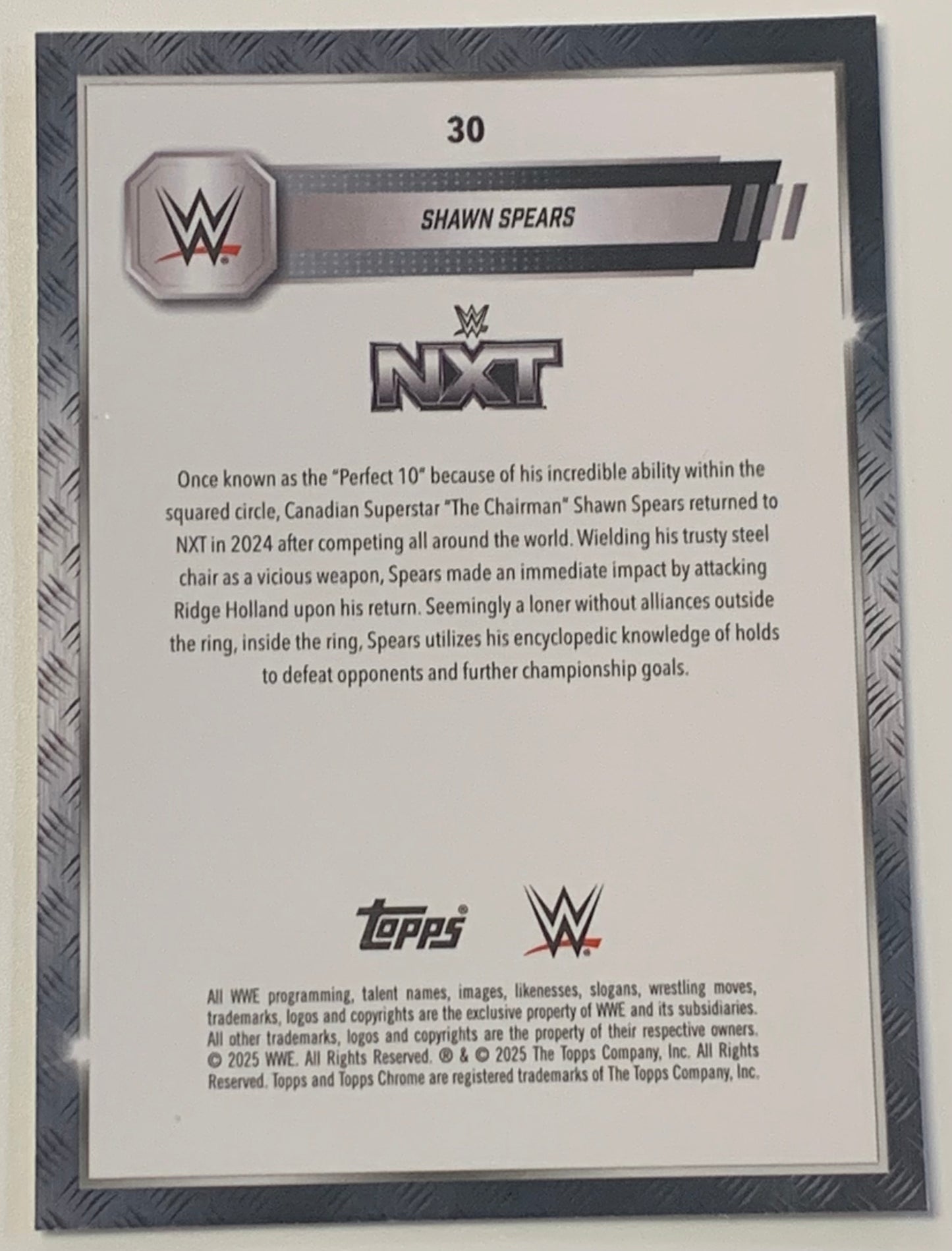 Shawn Spears 2025 WWE Topps Chrome Card