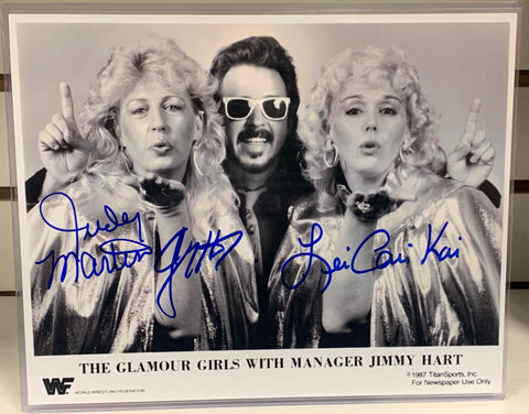 The Glamour Girls & Jimmy Hart Triple Signed 8x10 Classic Photo (Comes w/ COA)