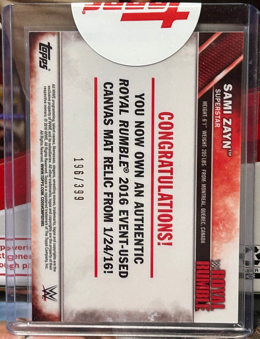 Sami Zayn 2016 WWE Topps Royal Rumble Relic Card #196/399 (Sealed)