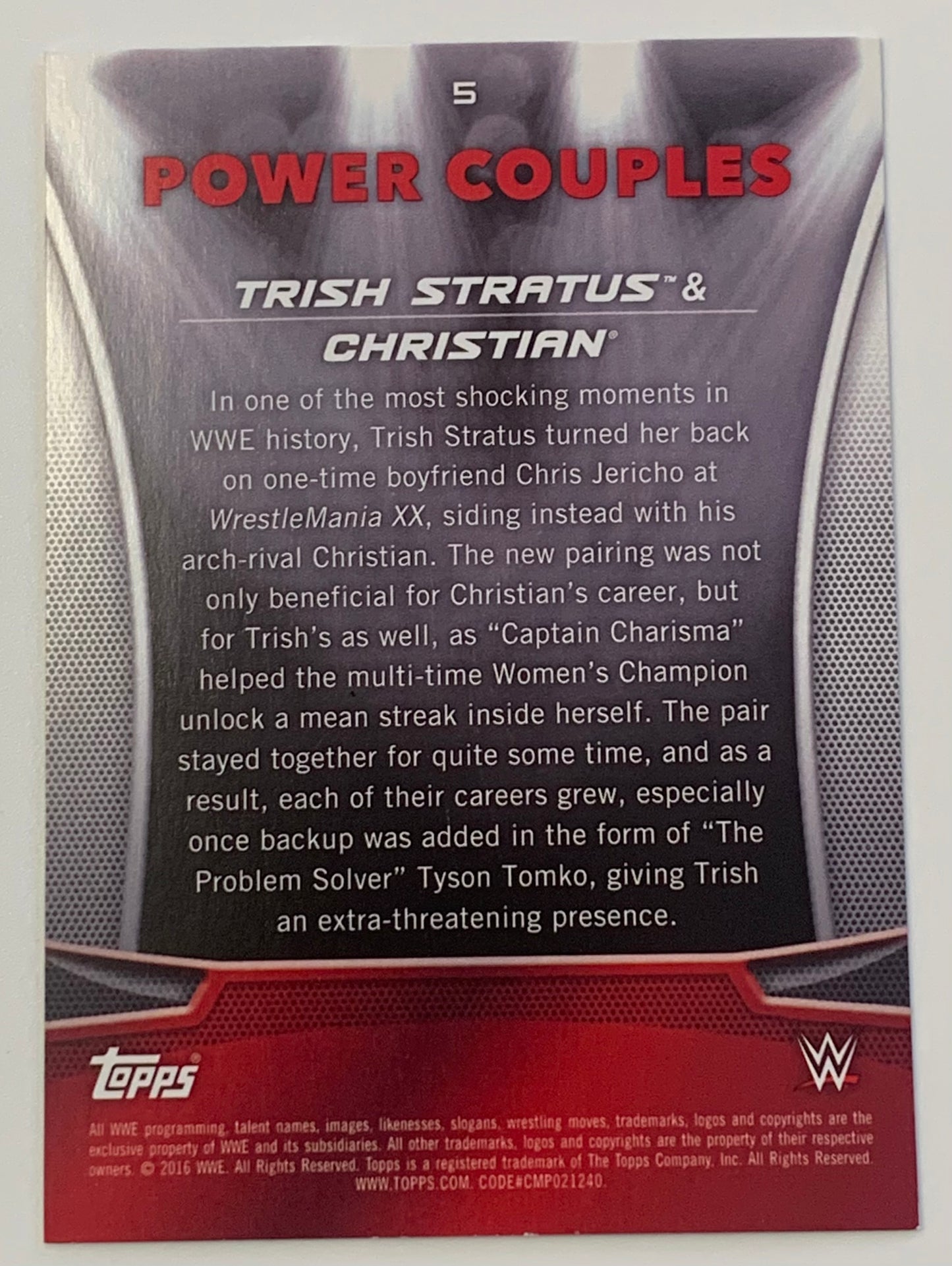 Trish Stratus & Christian 2016 WWE Topps “Power Couples” Card