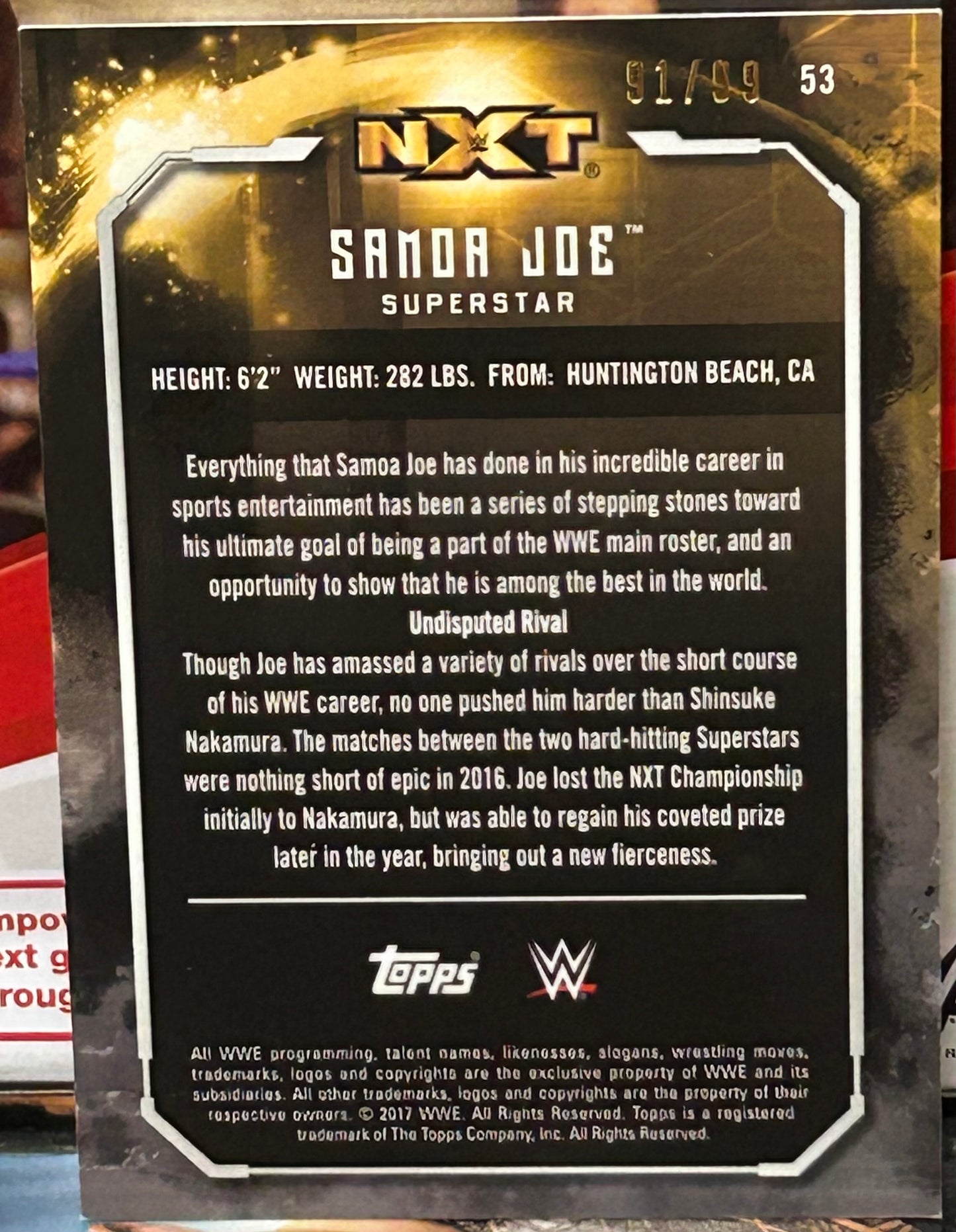 Samoa Joe 2017 NXT WWE Topps Undisputed Bronze Parallel Card #91/99