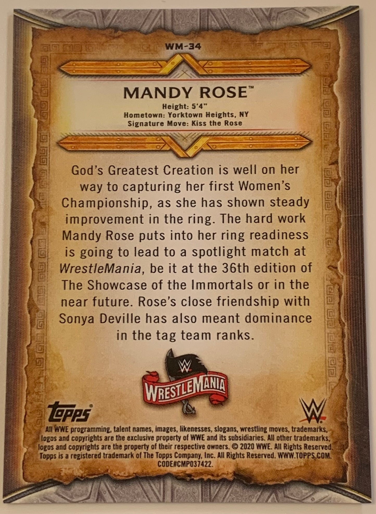 Mandy Rose 2020 WWE Topps Wrestlemania Insert Card