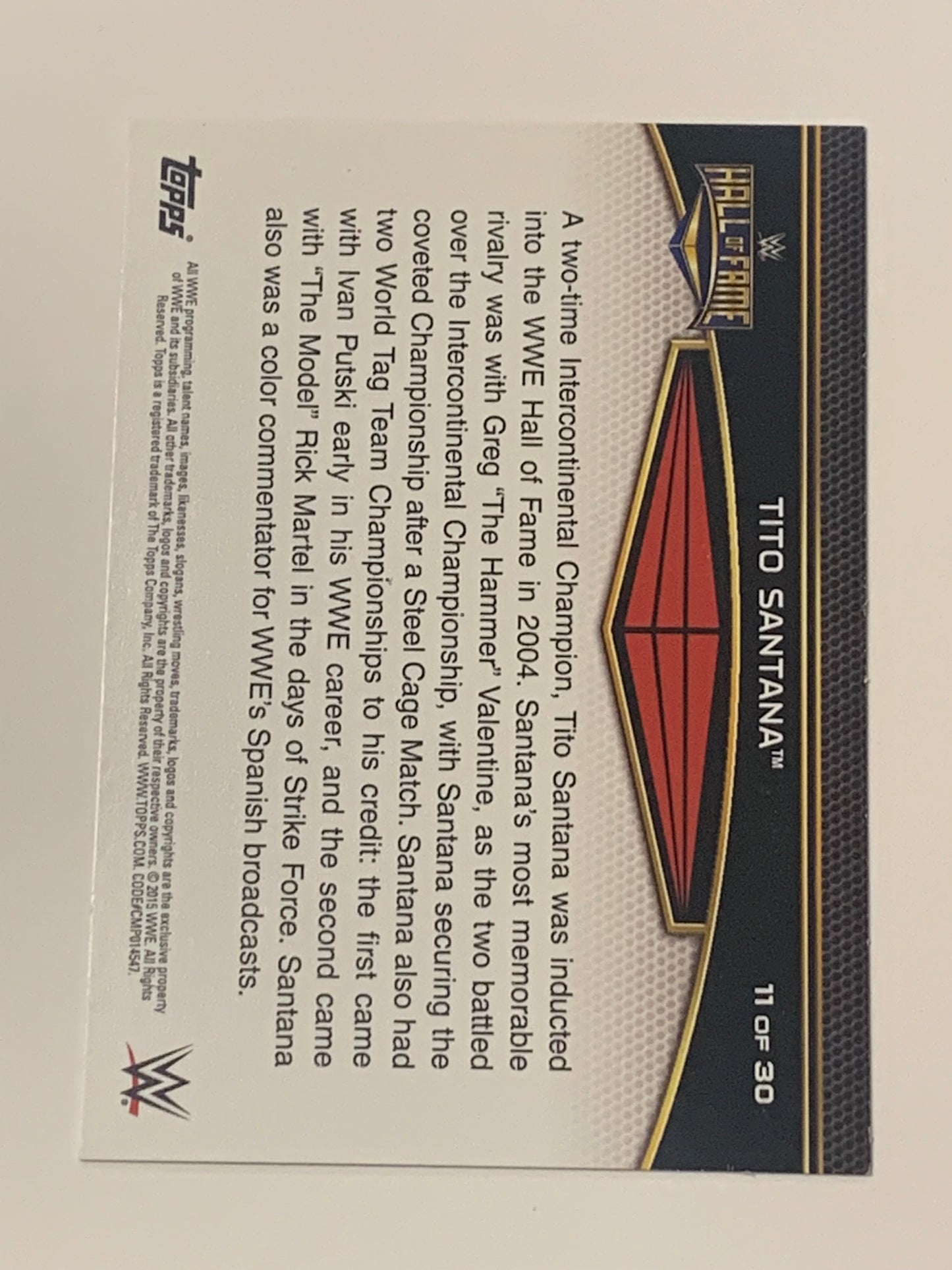 Tito Santana SIGNED 2015 WWE Topps Hall of Fame Card (Comes w/COA)!!!