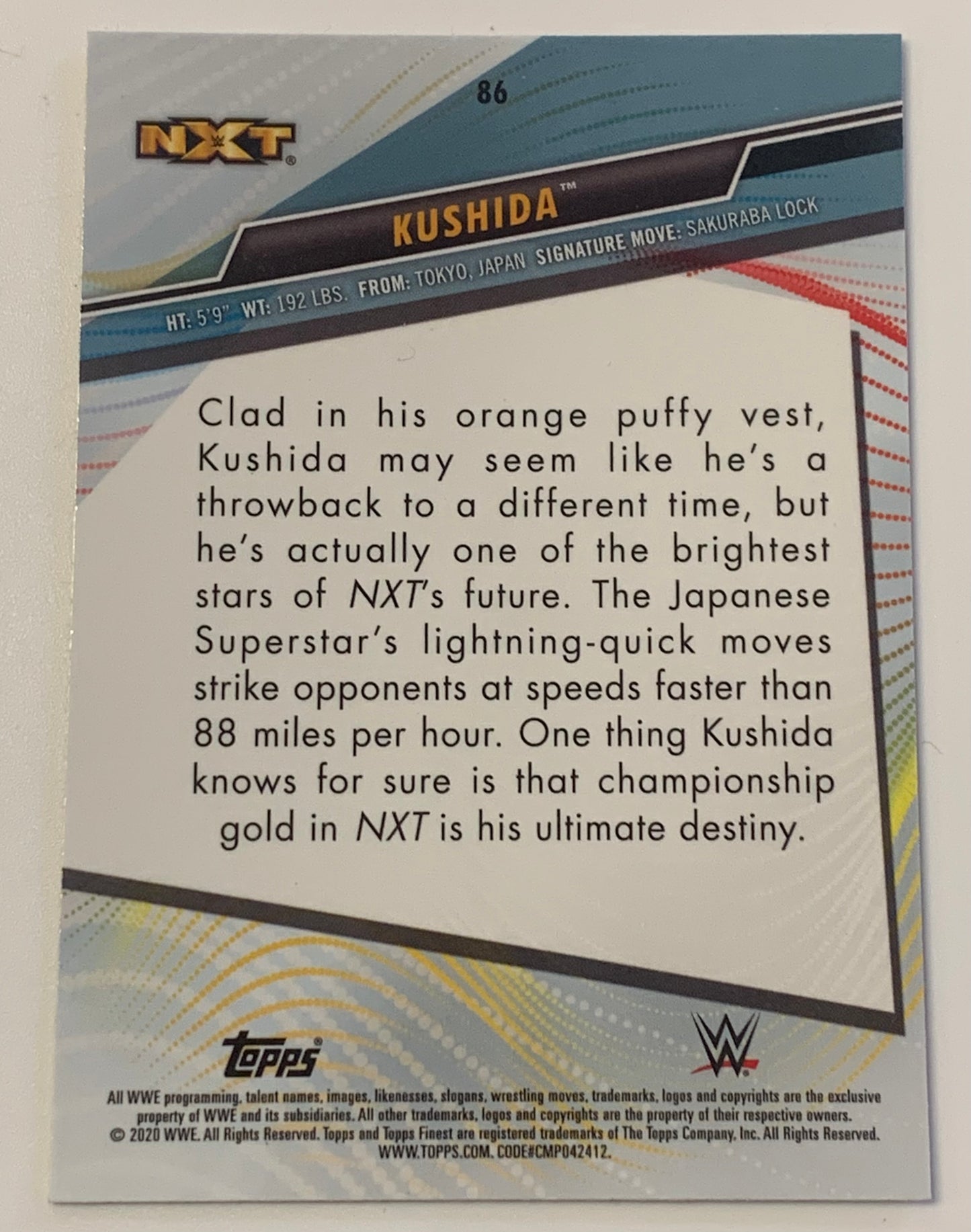 Kushida 2020 WWE NXT Topps Finest ROOKIE Card