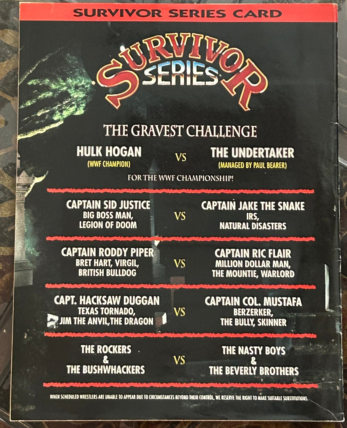 * WWE Magazine “Survivor Series 1991” Official Program (Hogan, Undertaker)