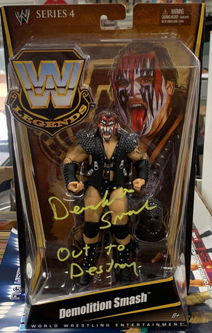 Demolition Smash SIGNED WWE Mattel Legends Elite Action Figure (JSA Authenticated, 2 pics of him Signing)