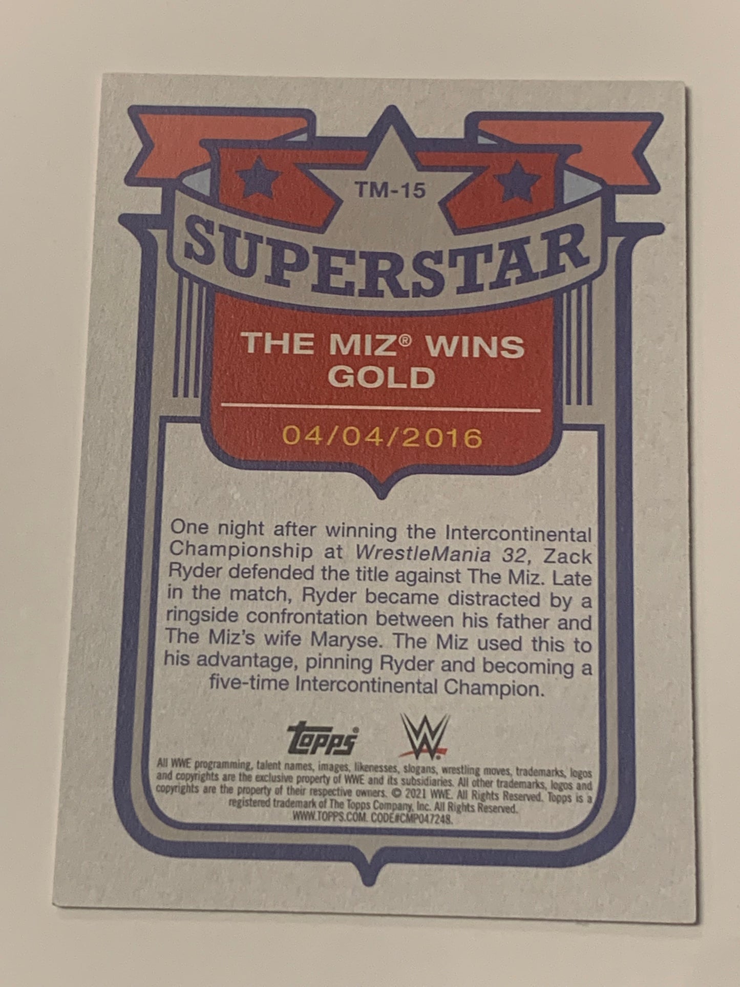 The Miz 2021 WWE Topps Superstar Card #15