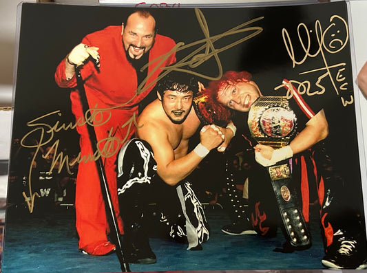 Tajiri, Mikey Whipwreck & Sinister Minister Triple Signed ECW 8x10 Color Photo (Comes w/COA)