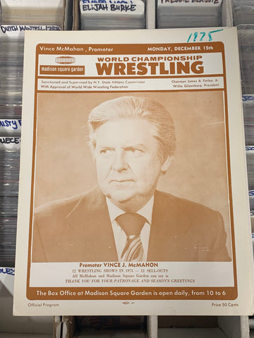 WWWF MSG Program 12/15/1975 Madison Square Garden Vince McMahon Sr, (VERY RARE)