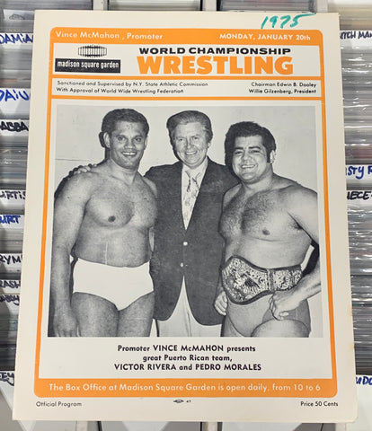 WWWF MSG Program 1/20/1975 Madison Squuare Garden Vince McMahon Sr. Pedro Morales (Very Rare)
