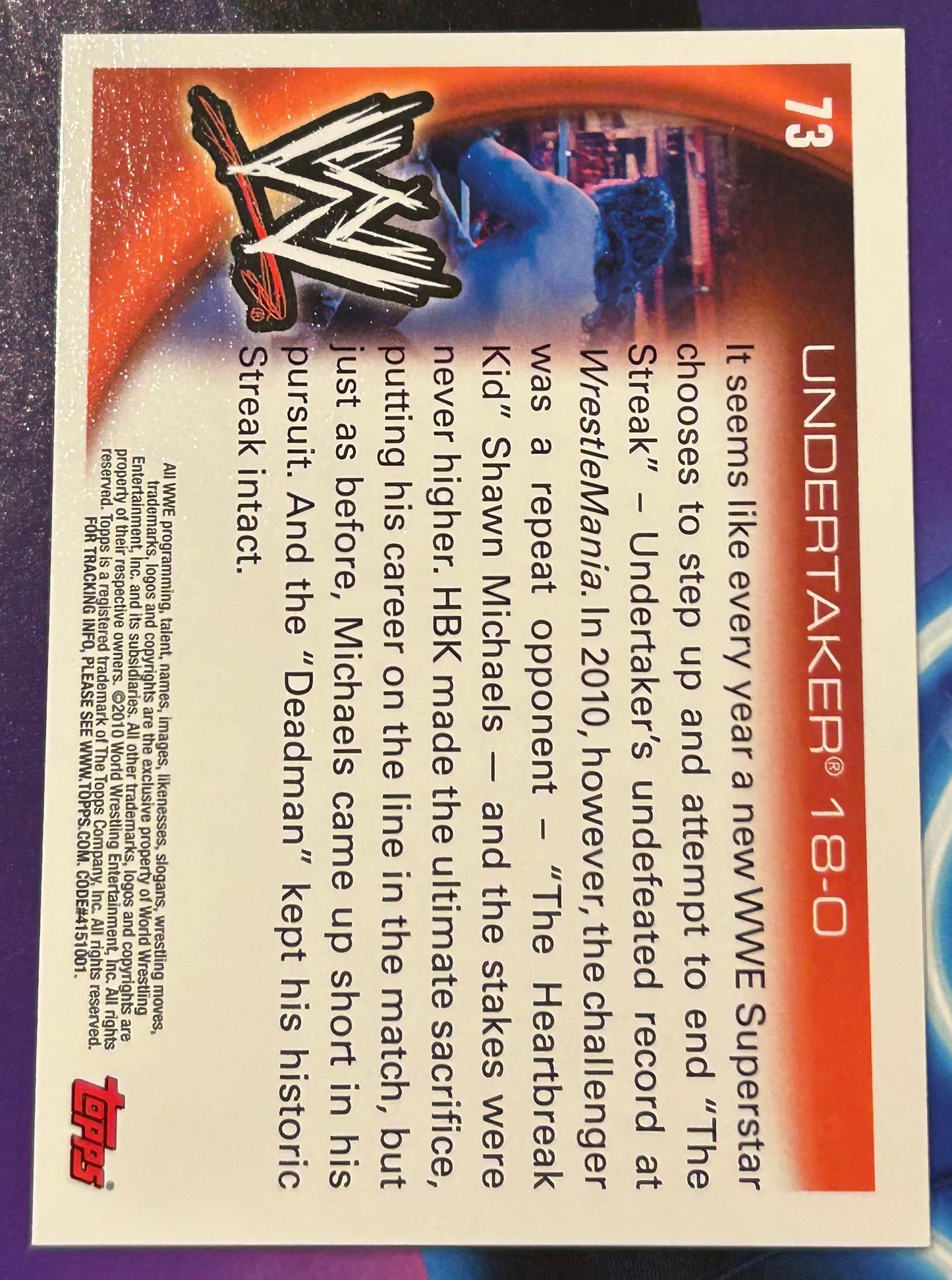 * Undertaker 18-0 2010 WWE Topps Card