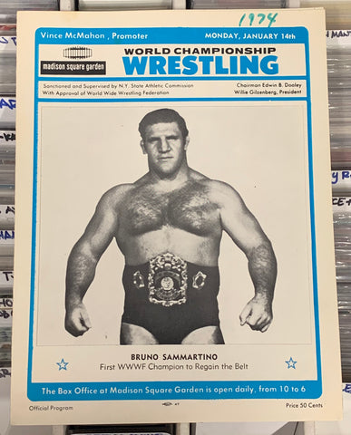 WWWF MSG Program 1/14/1974 Madison Square Garden BRUNO SAMMARTINO