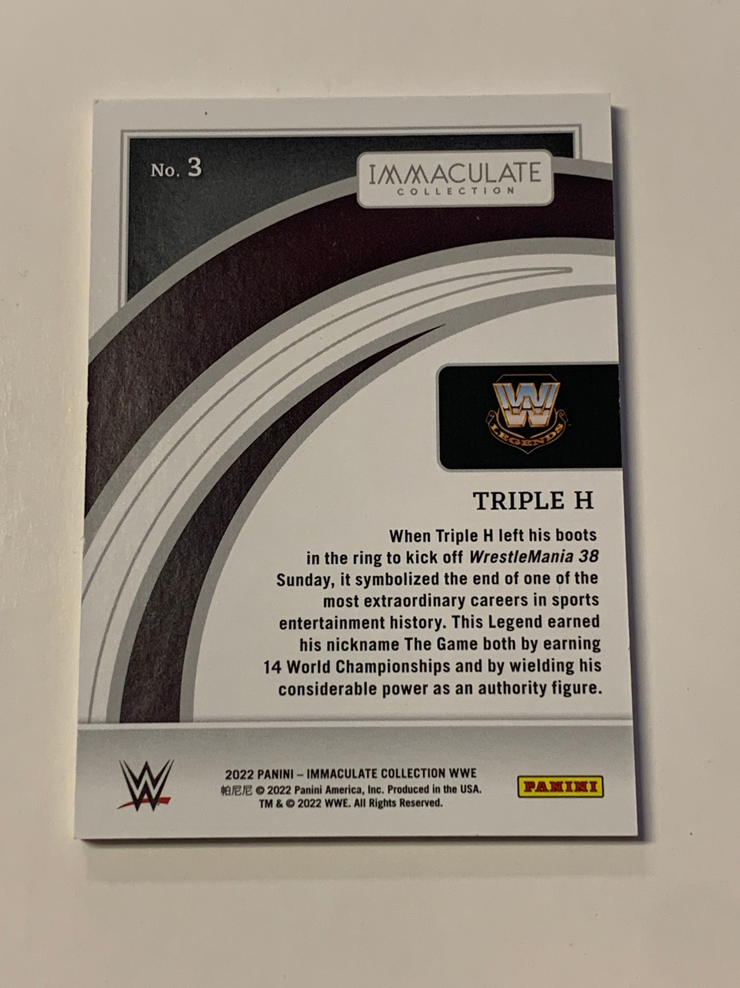Triple H 2022 WWE Immaculate Collection Card #15/65