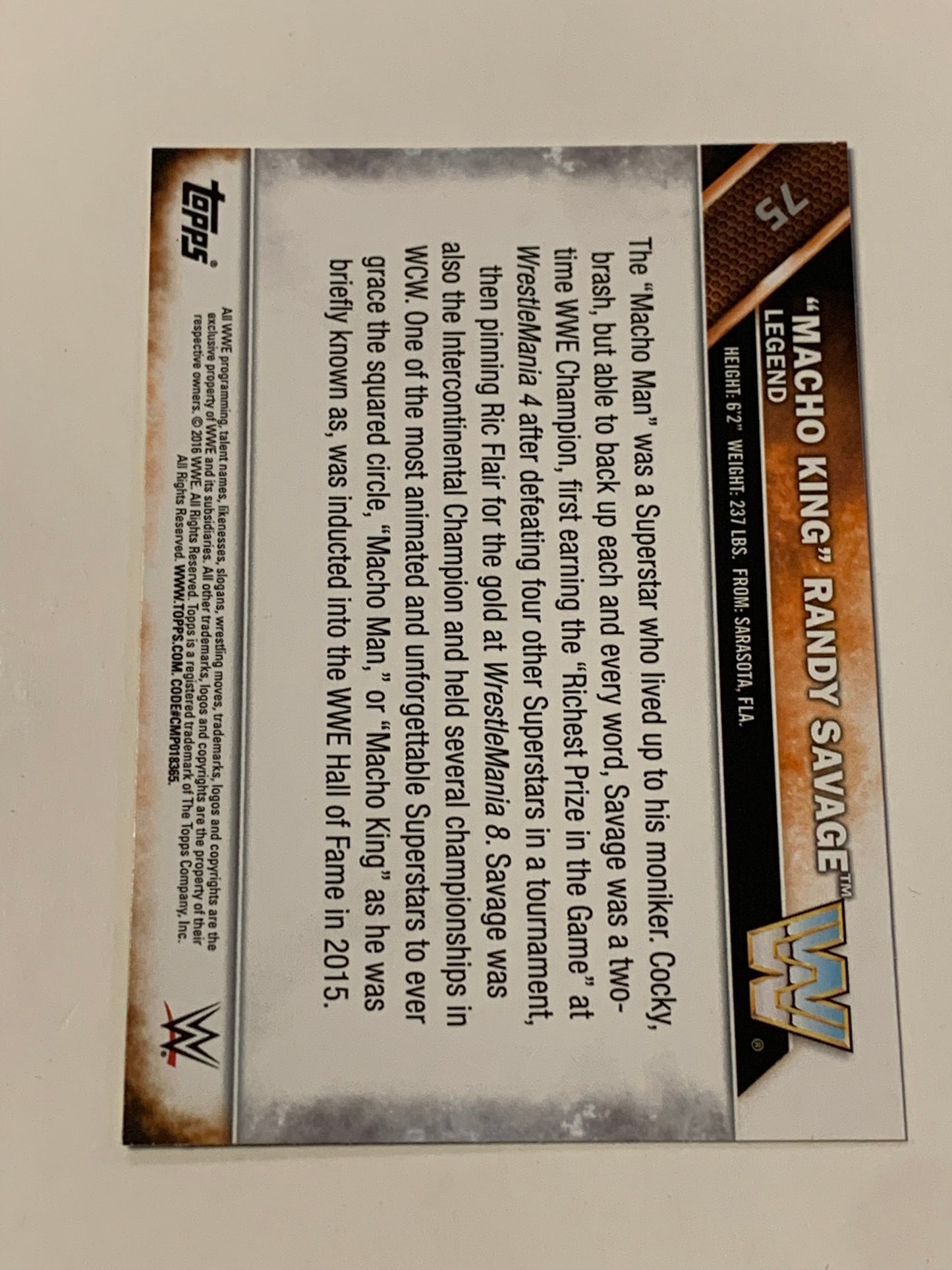 Macho Man Randy Savage 2016 WWE Topps Card