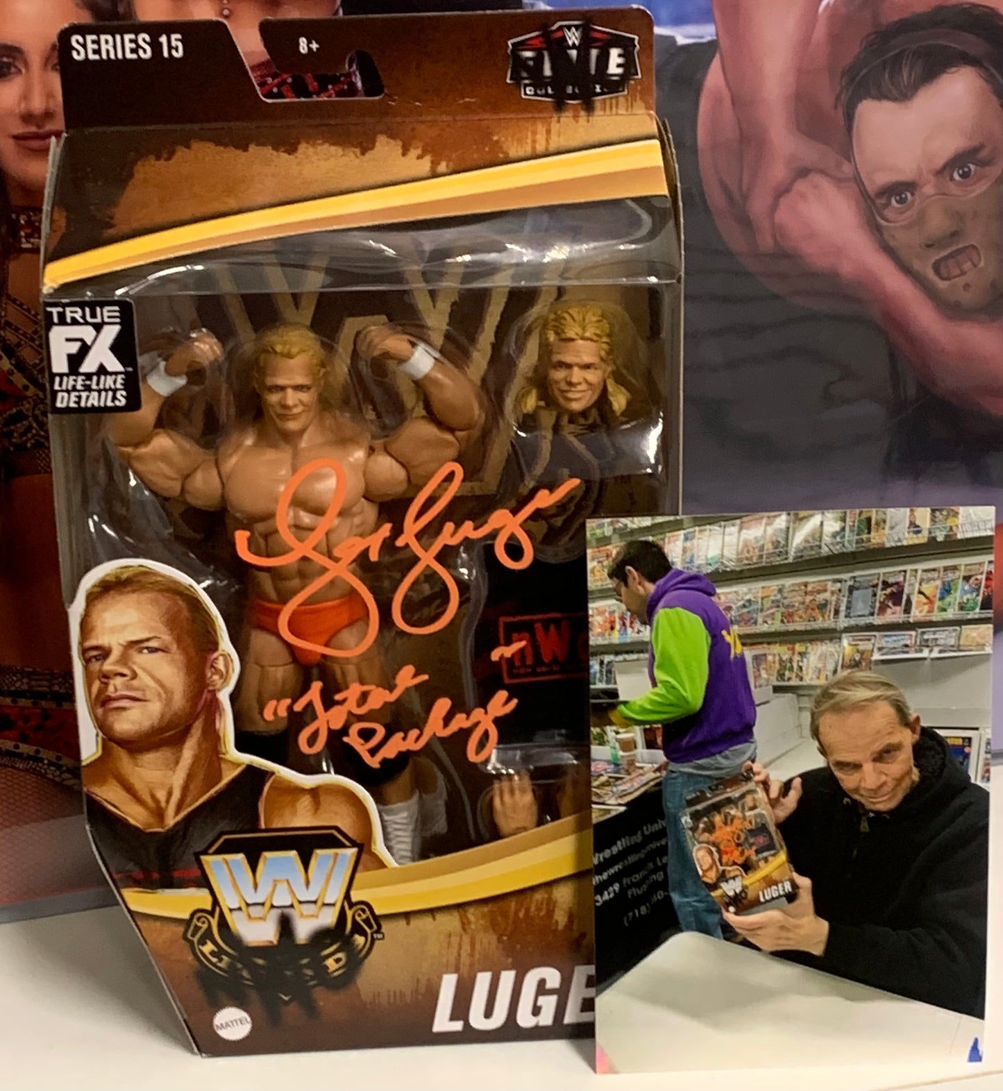 Lex Luger SIGNED & Inscribed WWE Legends Series 15 Figure ORANGE CHASE (Comes w/COA)