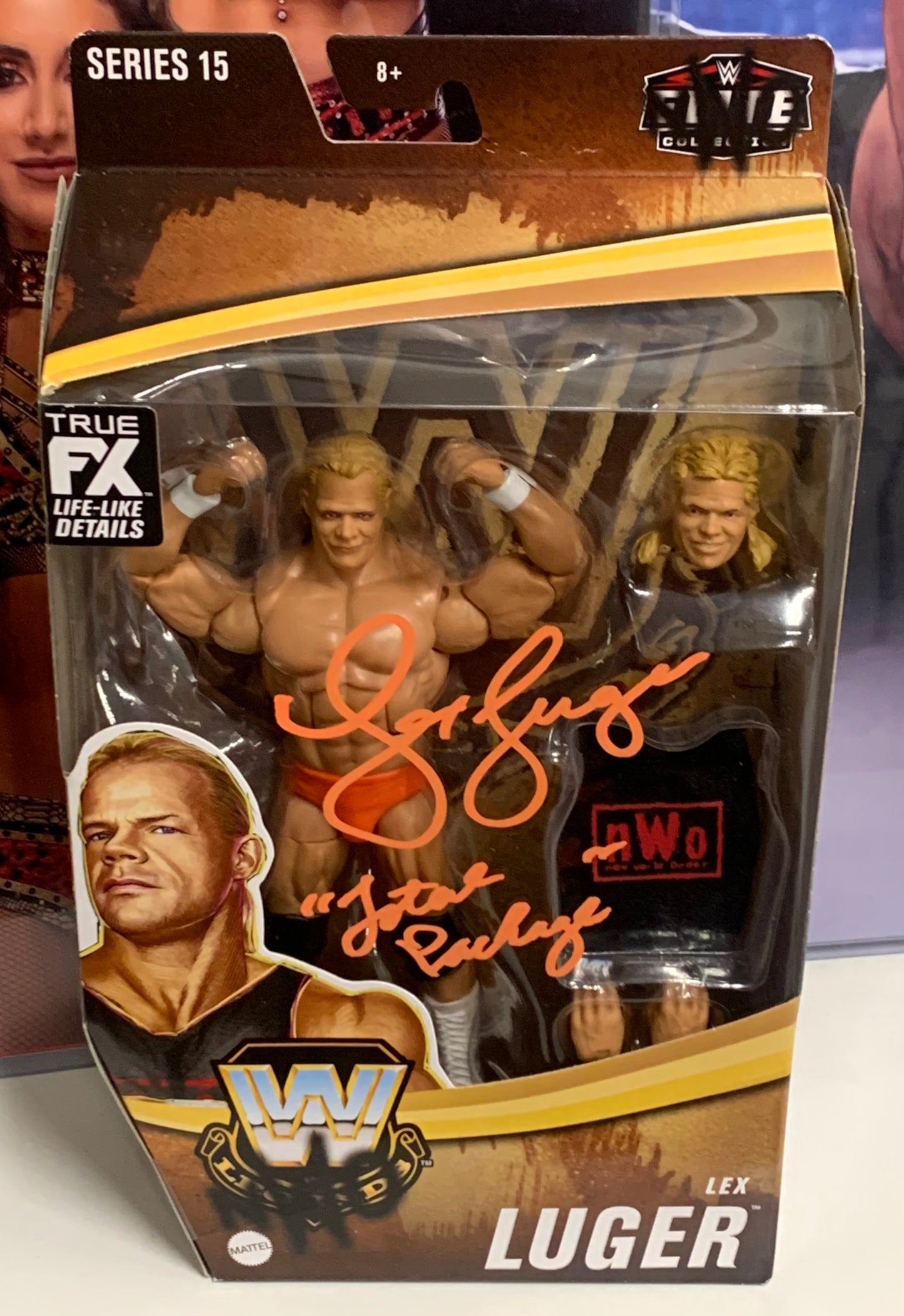 Lex Luger SIGNED & Inscribed WWE Legends Series 15 Figure ORANGE CHASE (Comes w/COA)
