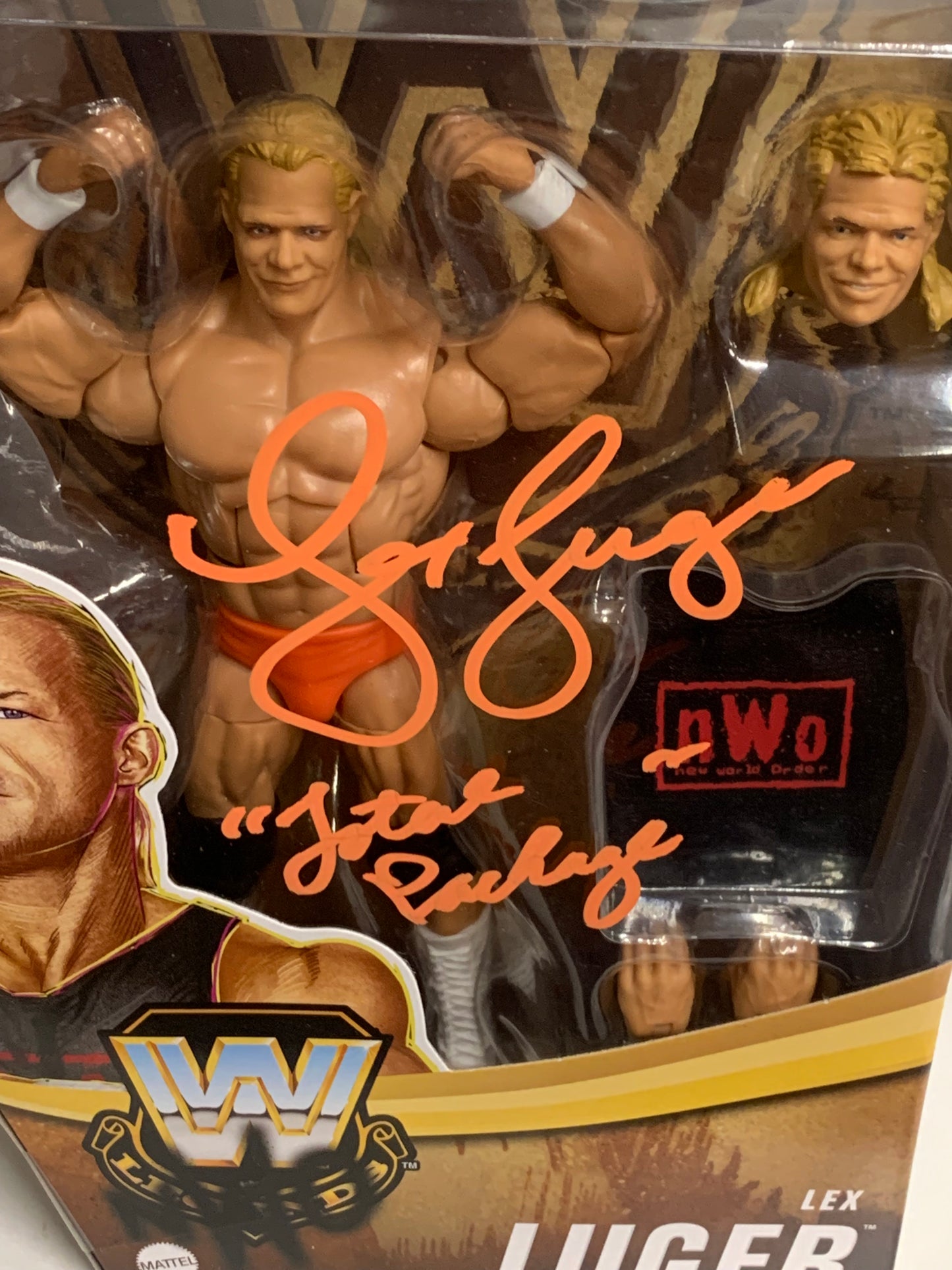 Lex Luger SIGNED & Inscribed WWE Legends Series 15 Figure ORANGE CHASE (Comes w/COA)