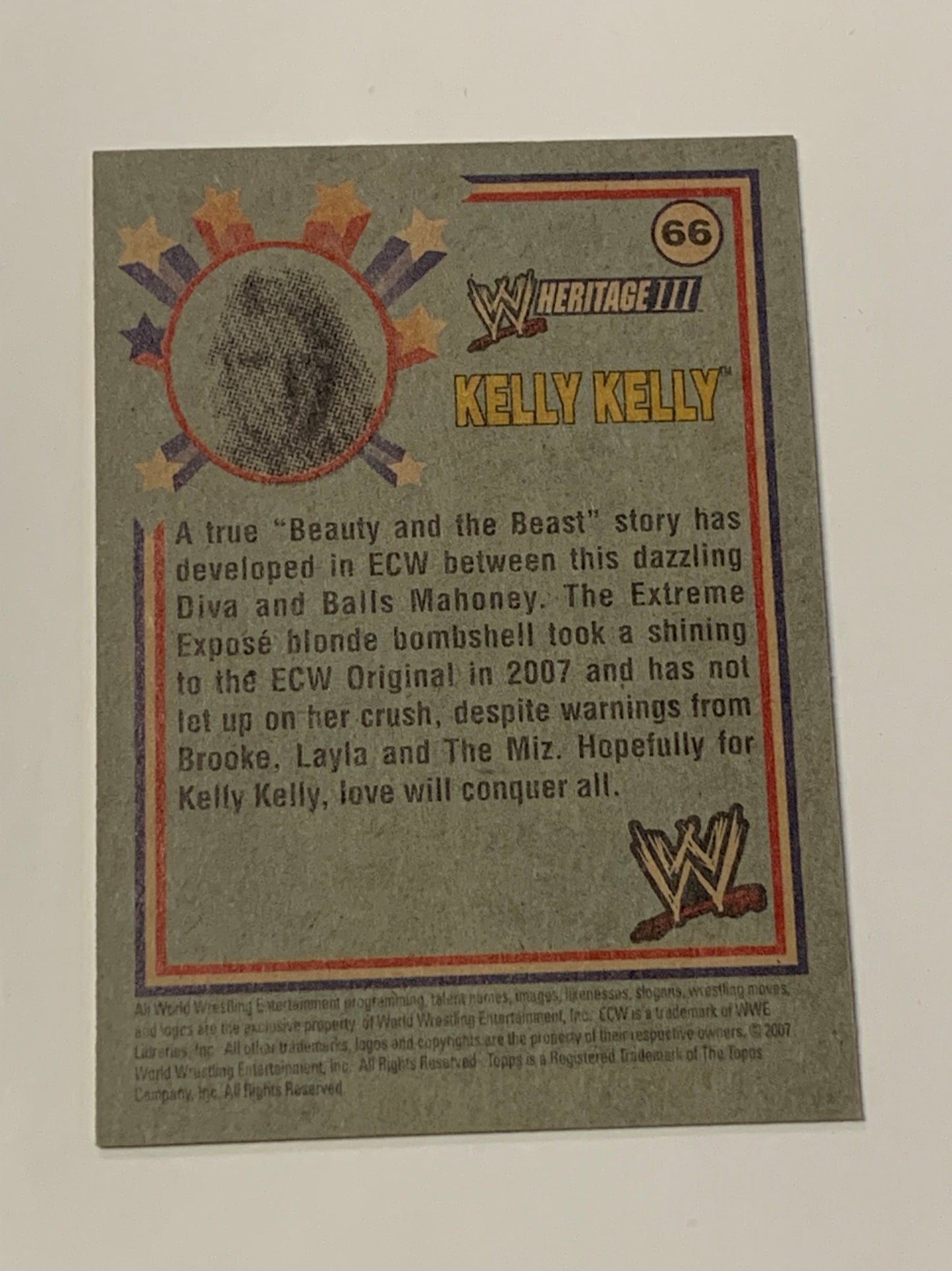 Kelly Kelly SIGNED 2007 WWE Topps Heritage ROOKIE Card COA