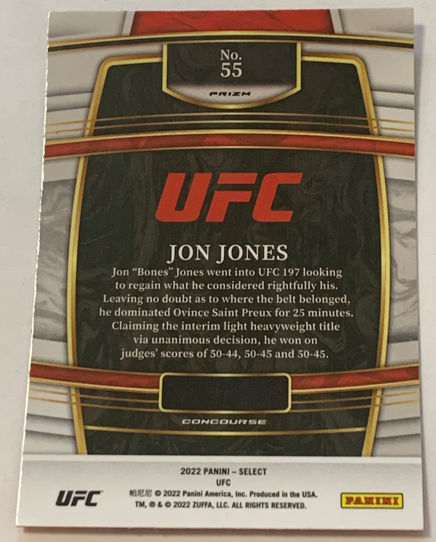 Jon Jones 2022 UFC Panini Select Orange Flash Prizm Concourse Card