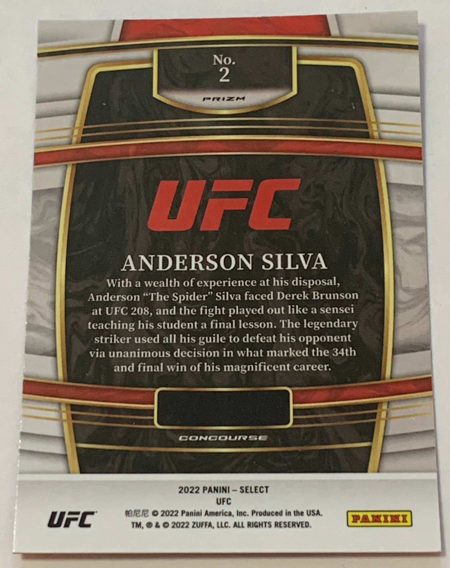 Anderson Silva 2022 UFC Panini Select Orange Flash Prizm Concourse Card