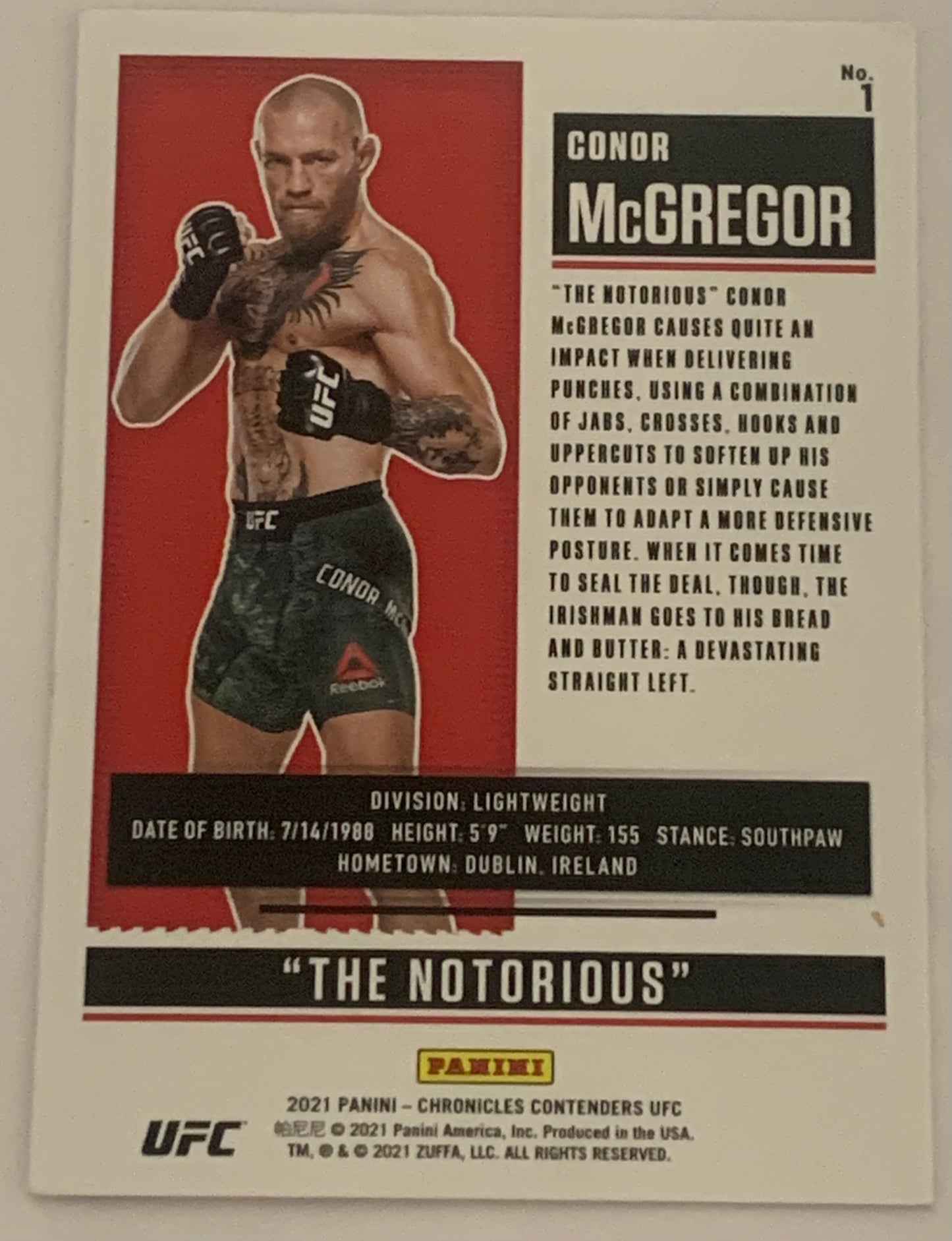 Conor McGregor 2021 UFC Panini Chronicles Contenders Card