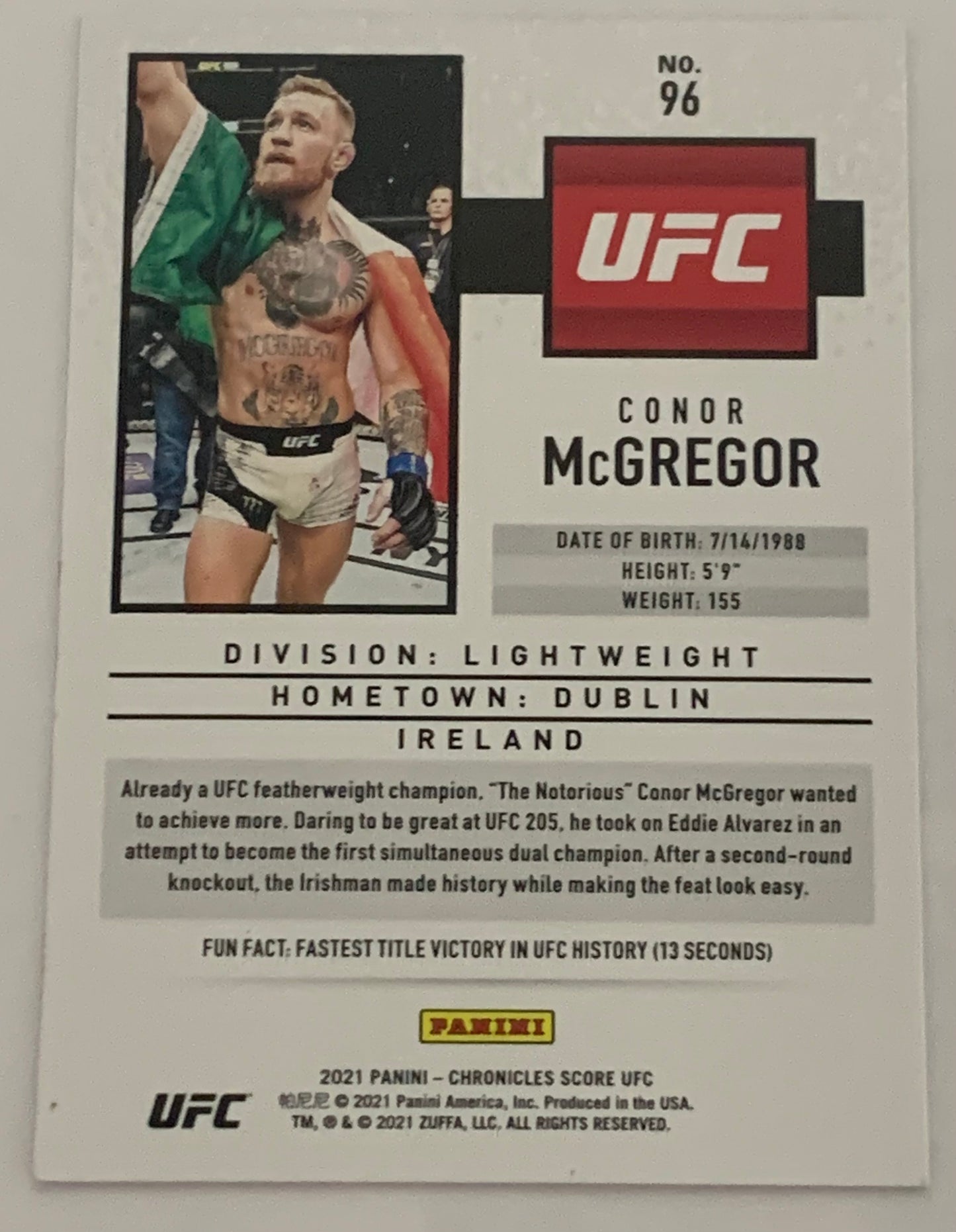 Conor McGregor 2021 UFC Panini Chronicles Score Card