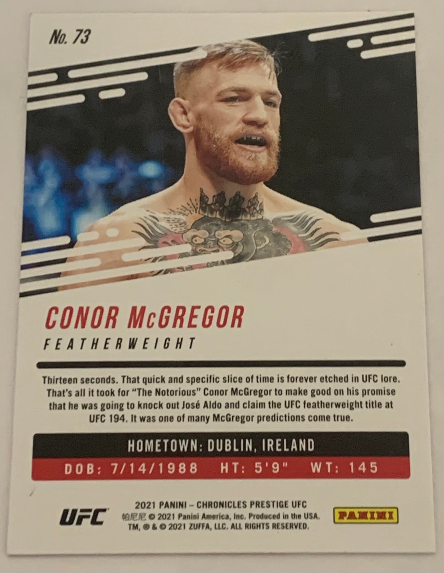 Conor McGregor 2021 UFC Panini Chronicles Prestige Card