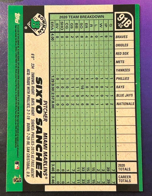 * Sixto Sanchez 2021 Bowman Chrome (1991 Throwback) ROOKIE Refractor MARLINS