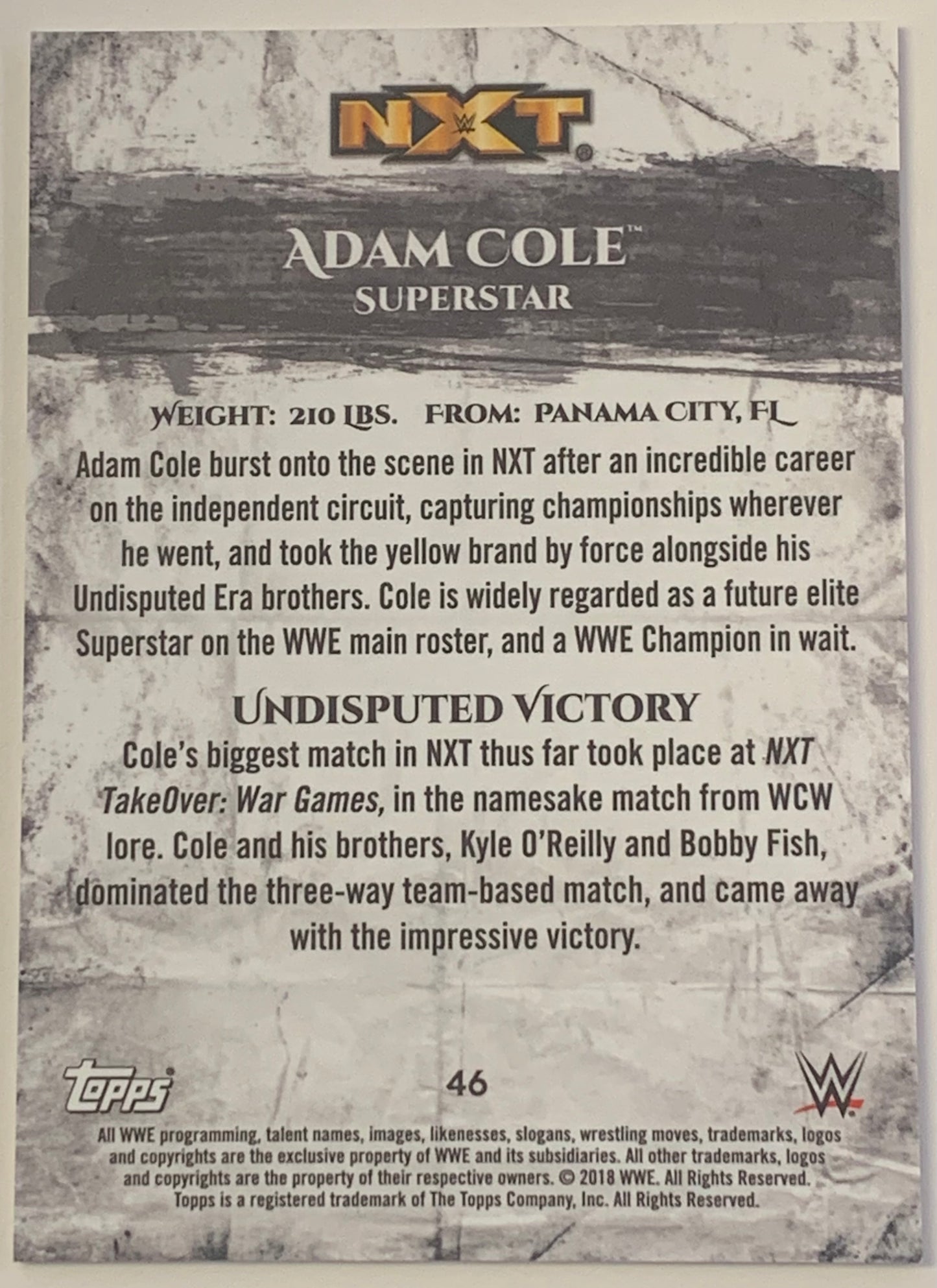 Adam Cole 2018 WWE Topps Undisputed Card