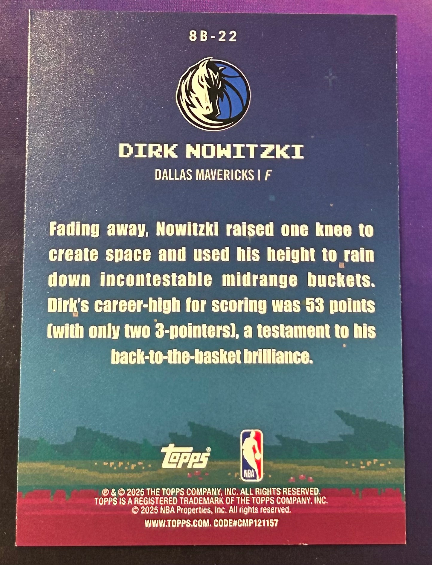 * Dirk Nowitzki 2025-26 Topps NBA “8-Bit Ballers” Insert Card MAVERICKS