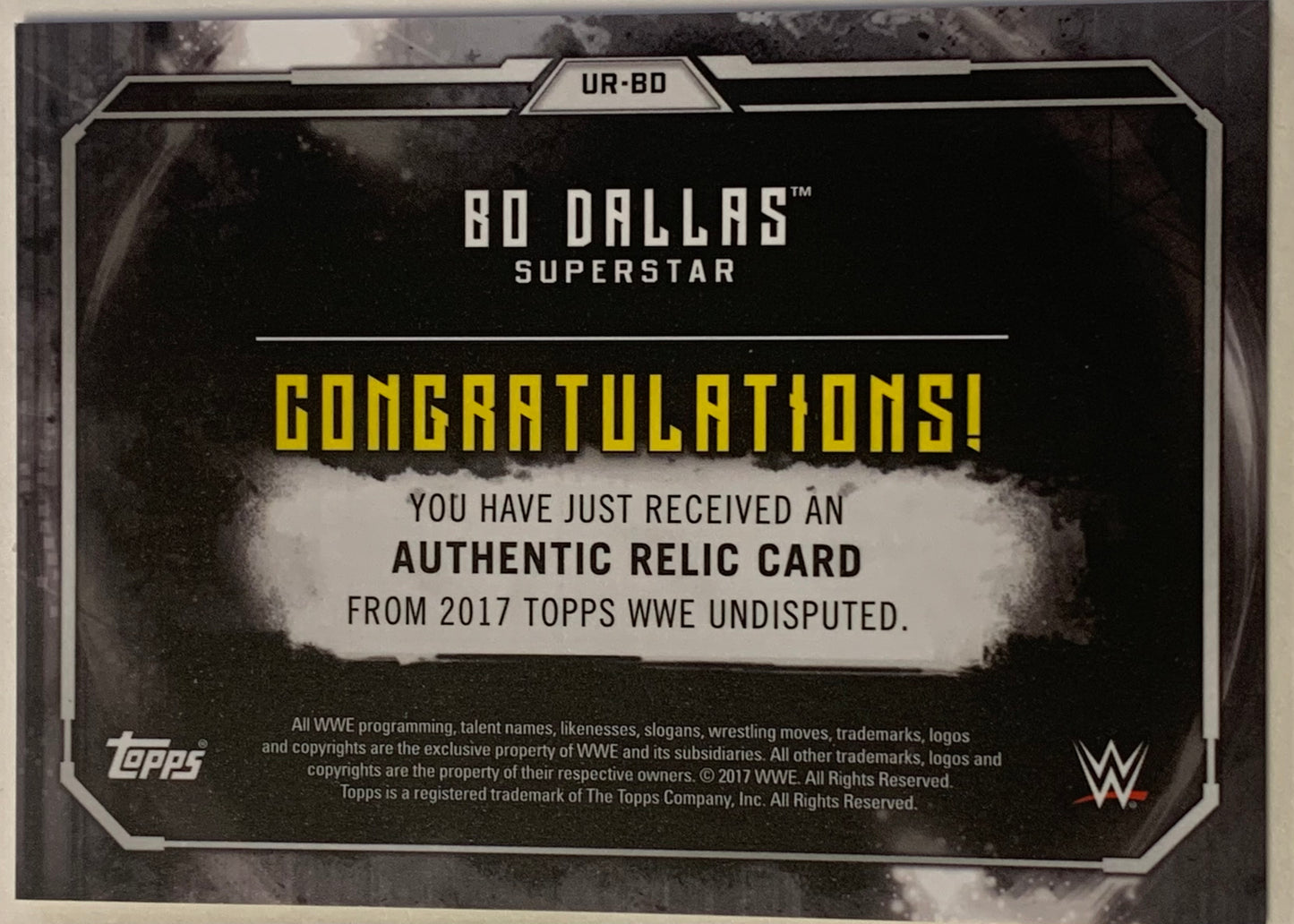 Bo Dallas 2017 WWE Topps Undisputed Authentic Relic Card #95/199